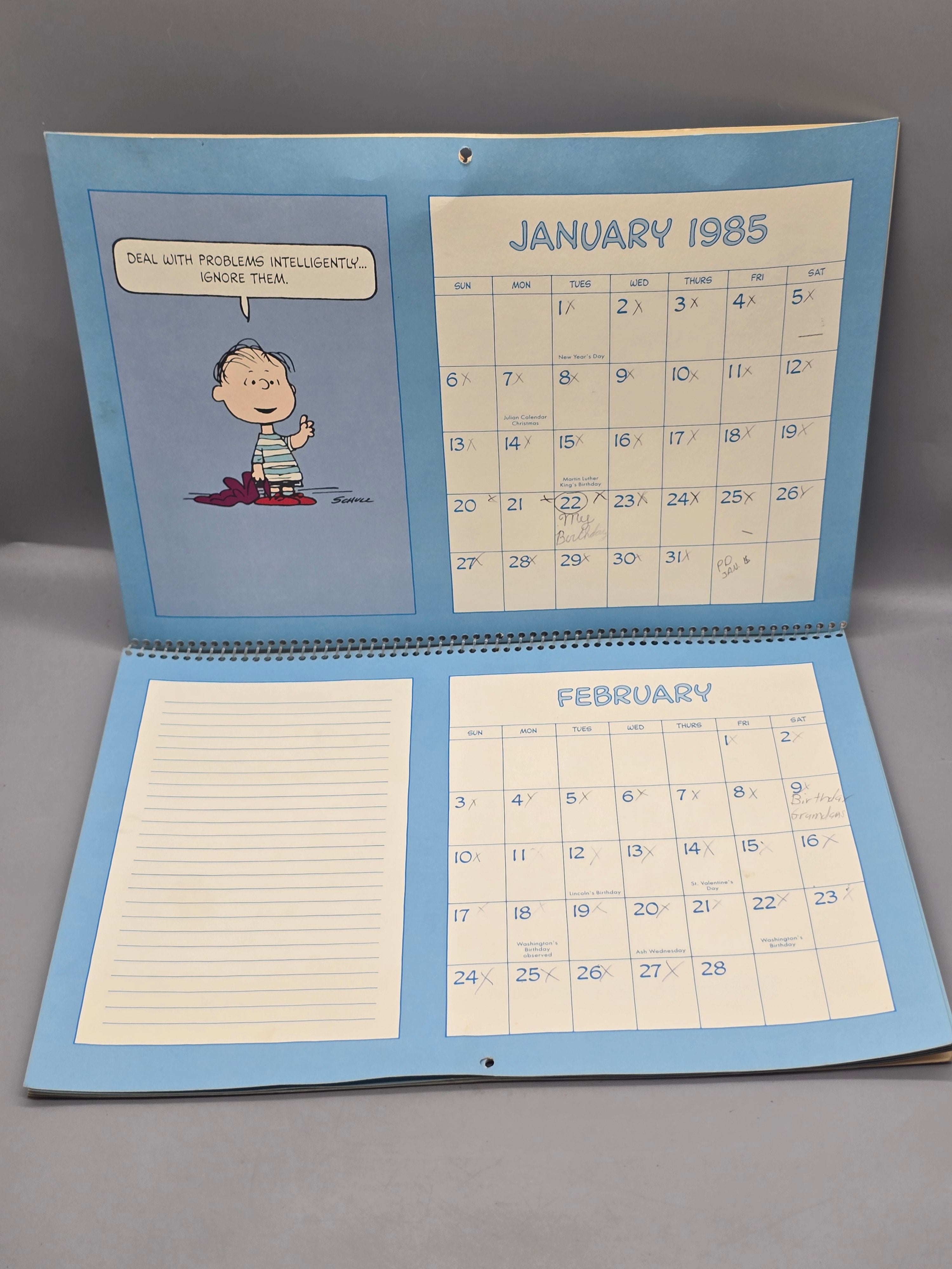 Vintage 1985 Peanuts Coping Calendar Charlie Brown Snoopy Lucy Schulz Wall Calendar