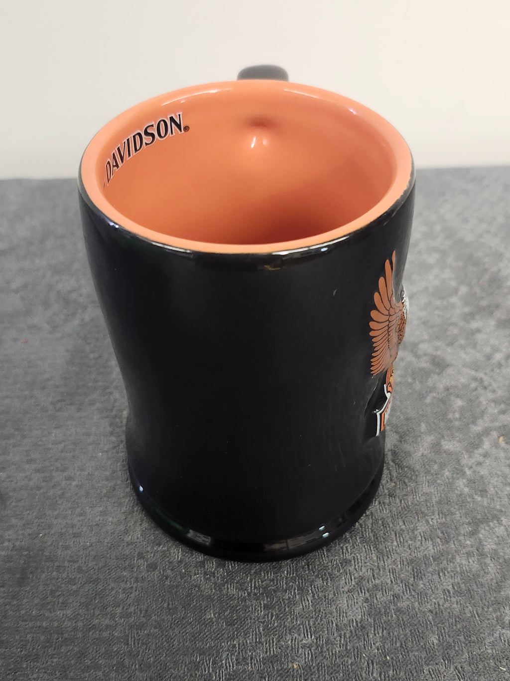 Harley-Davidson Eagle Black Ceramic Coffee Mug Orange Interior Licensed