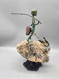 Signed Mixed Media Fisherman Sculpture on Quartz Rock Handmade Art Statue