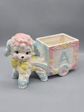 Vintage Ceramic Spaghetti Poodle Pull Wagon Planter Alphabet Block "A" Nursery Japan