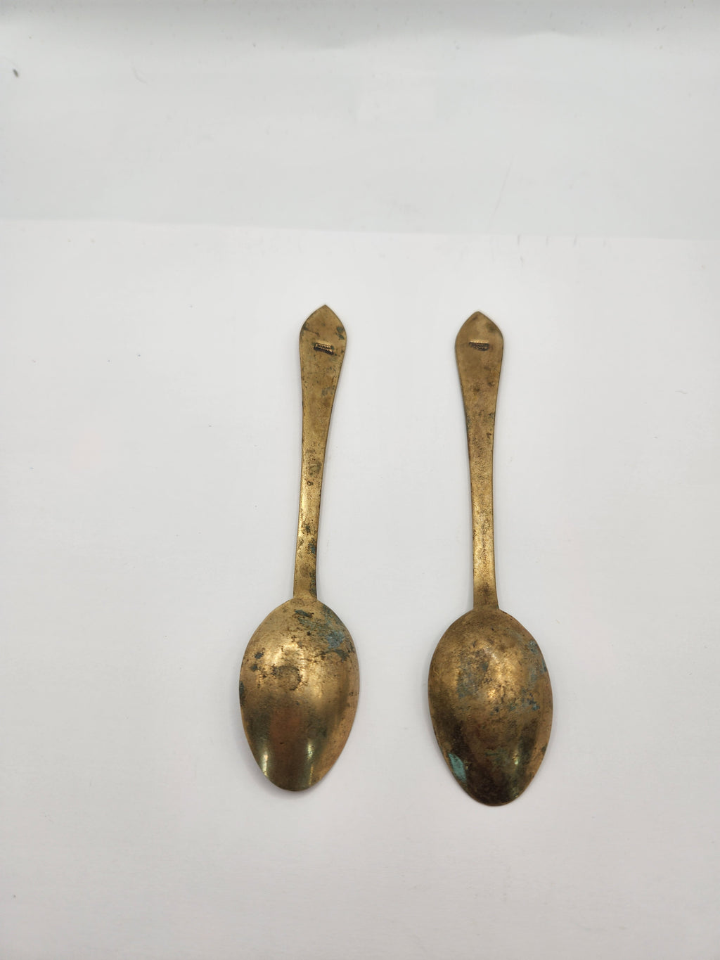 Vintage Brass Cloisonne Demitasse Spoons Set of 2 Red Enamel Floral Handles