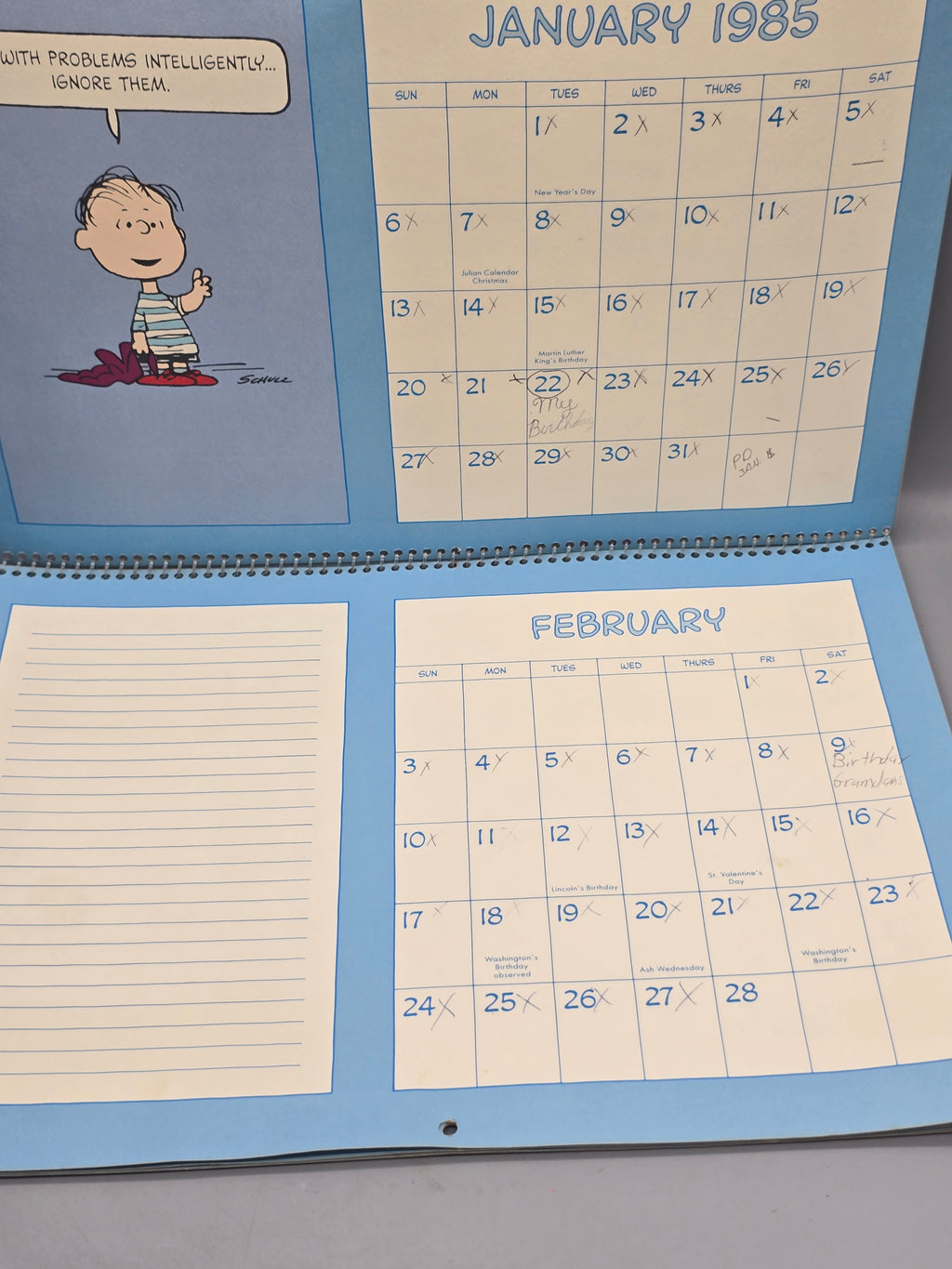 Vintage 1985 Peanuts Coping Calendar Charlie Brown Snoopy Lucy Schulz Wall Calendar