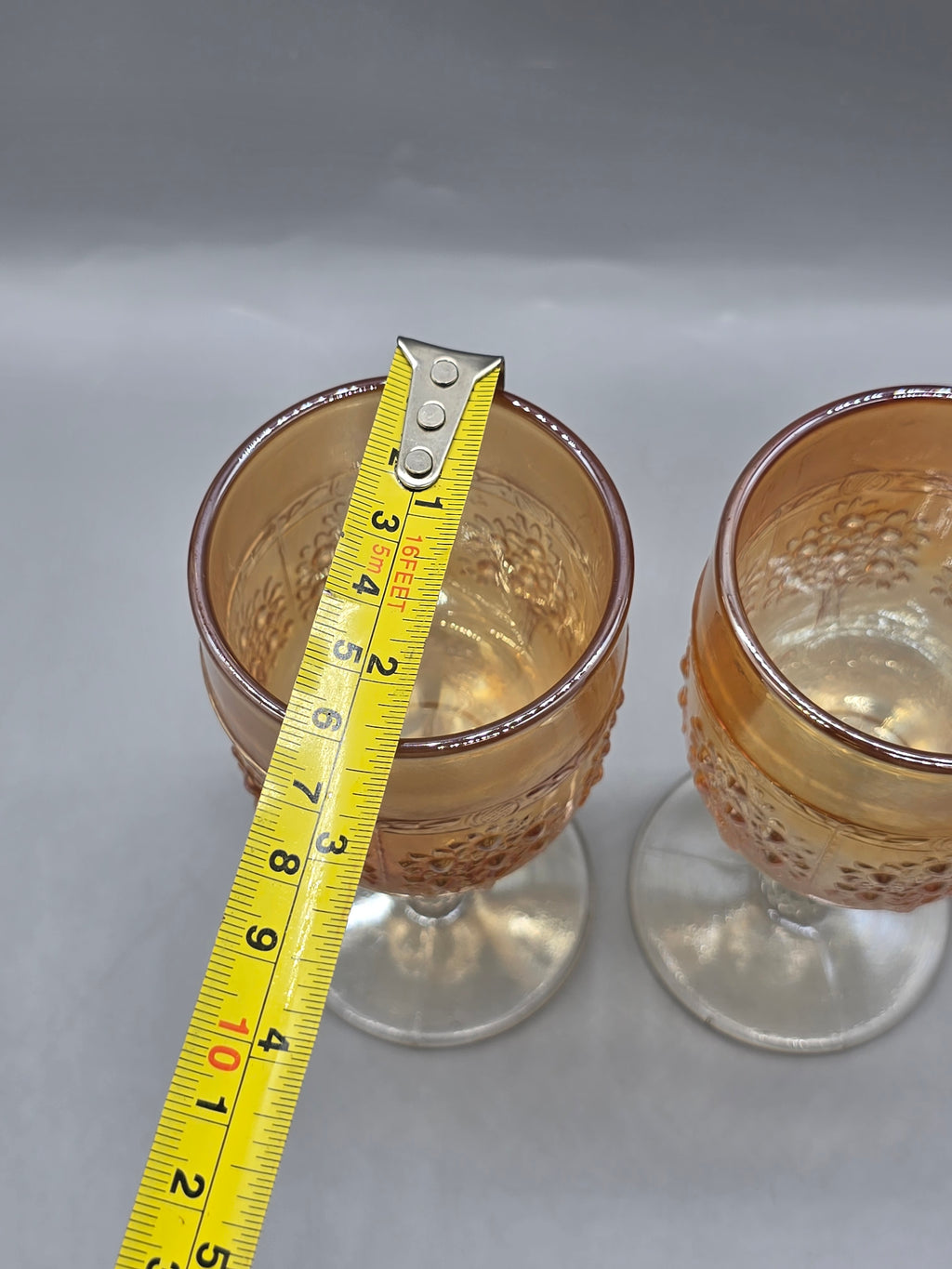 Set of 2 Vintage Indiana Glass Peach Luster Harvest Grape Water Goblets Stemmed Glasses