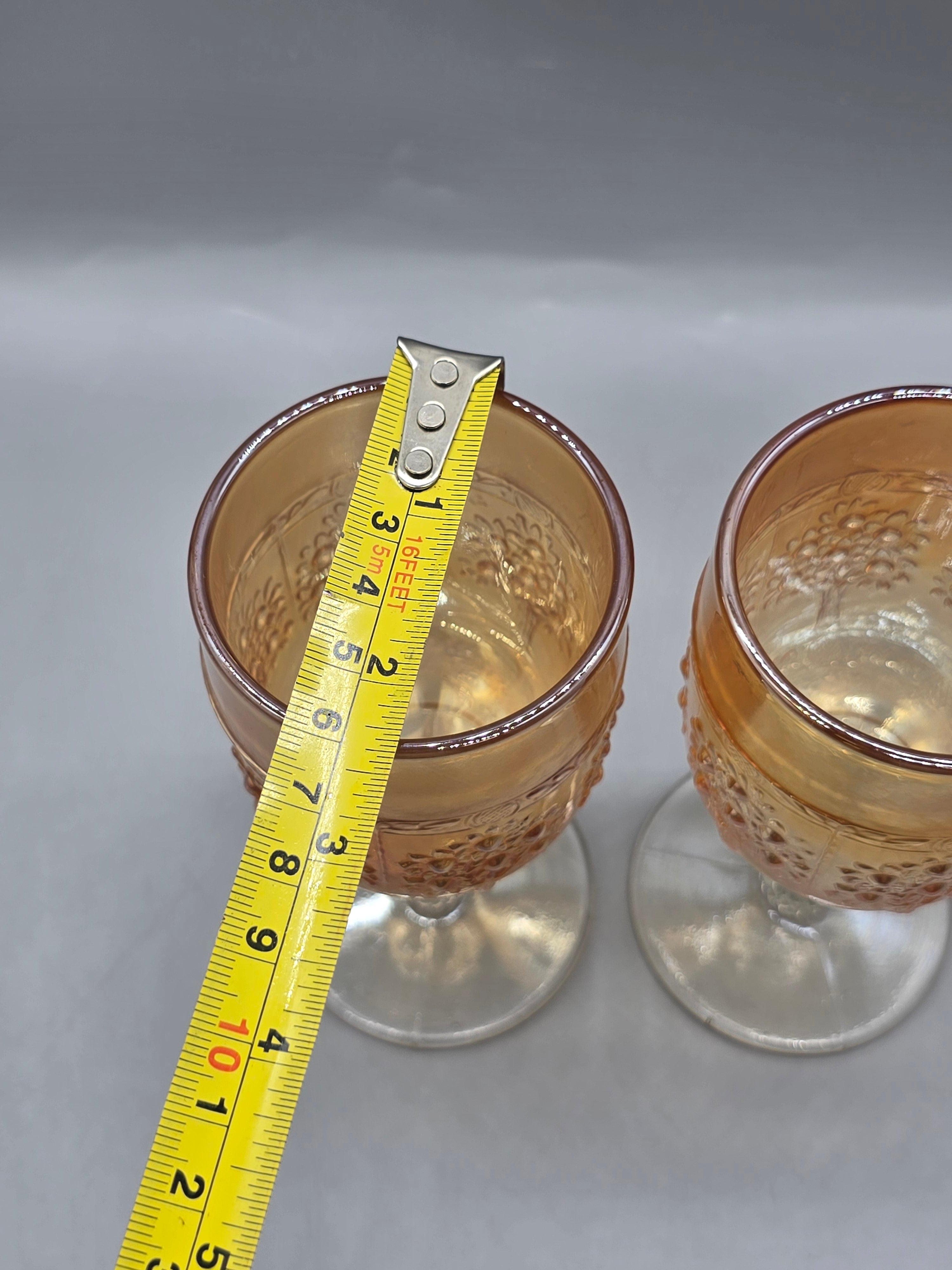 Set of 2 Vintage Indiana Glass Peach Luster Harvest Grape Water Goblets Stemmed Glasses