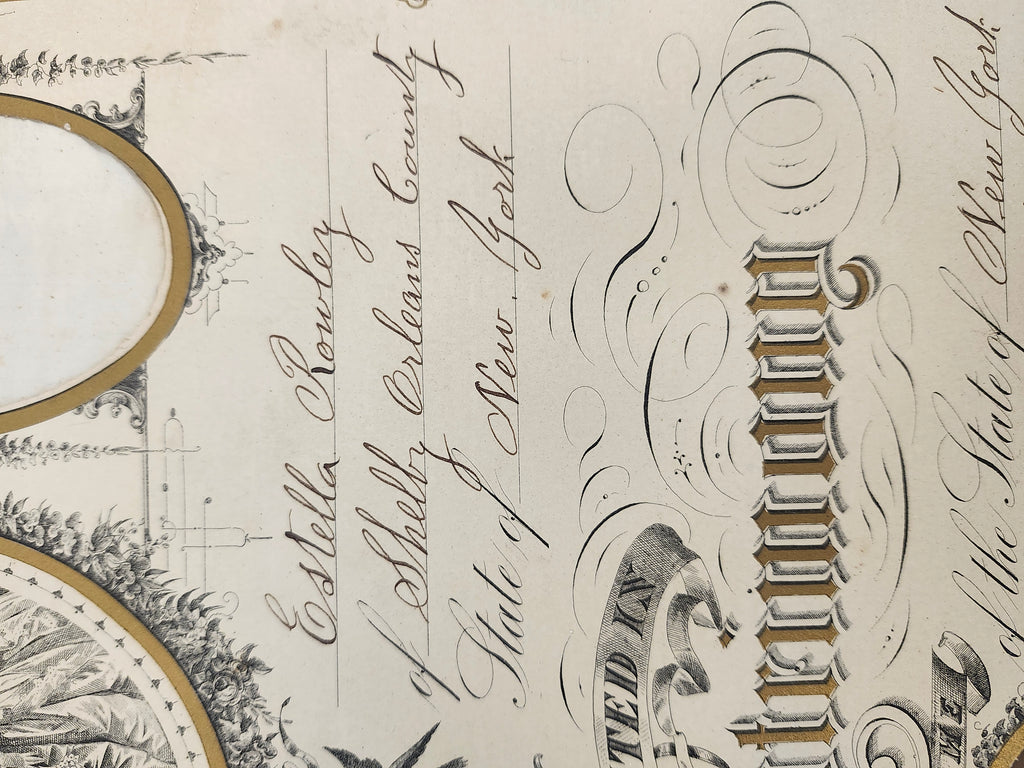 1879 Antique New York Marriage Certificate w Tintype Photo Ornate Document