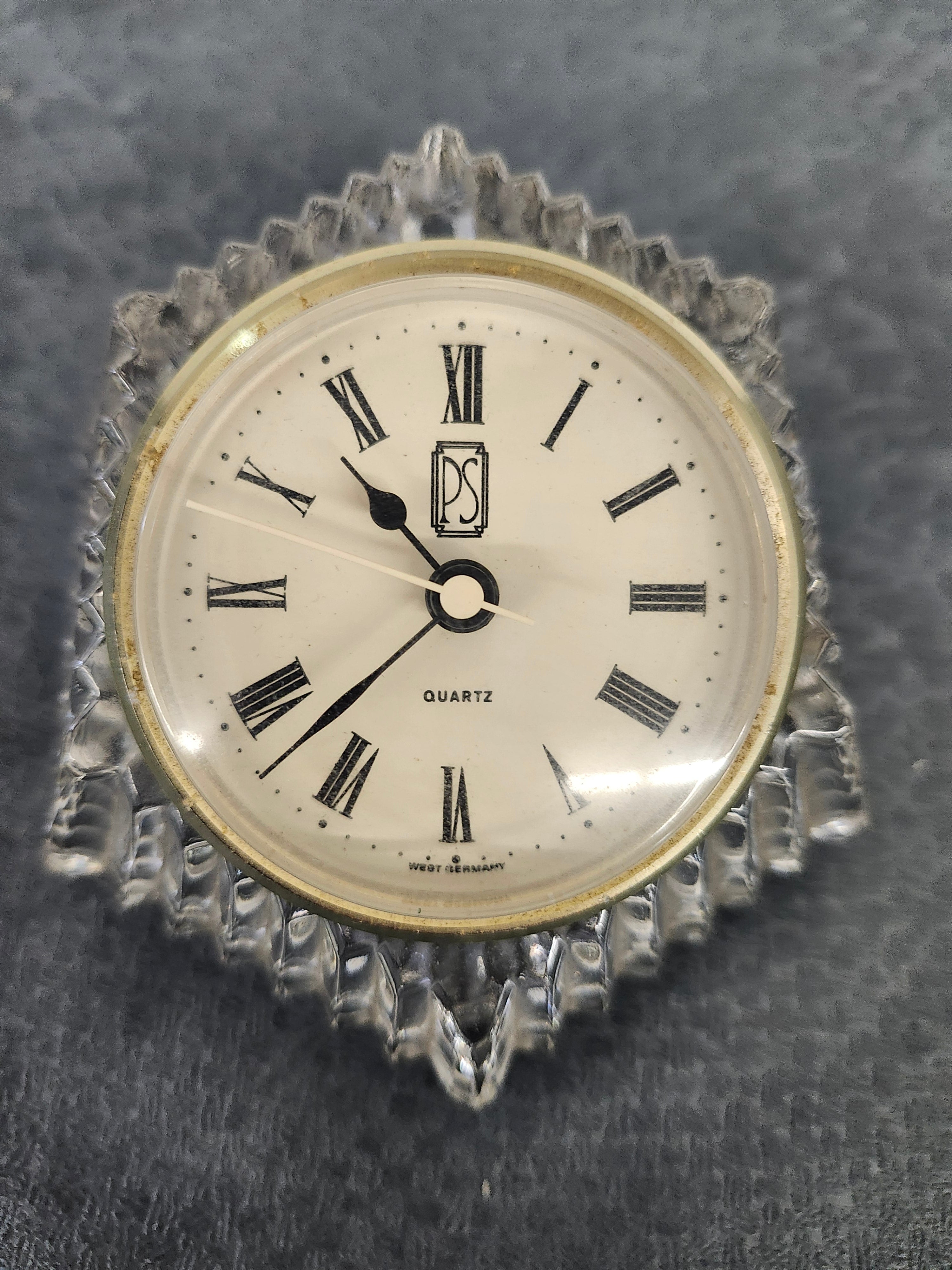 Vintage PS West Germany Quartz Crystal Glass Desk Clock Paperweight