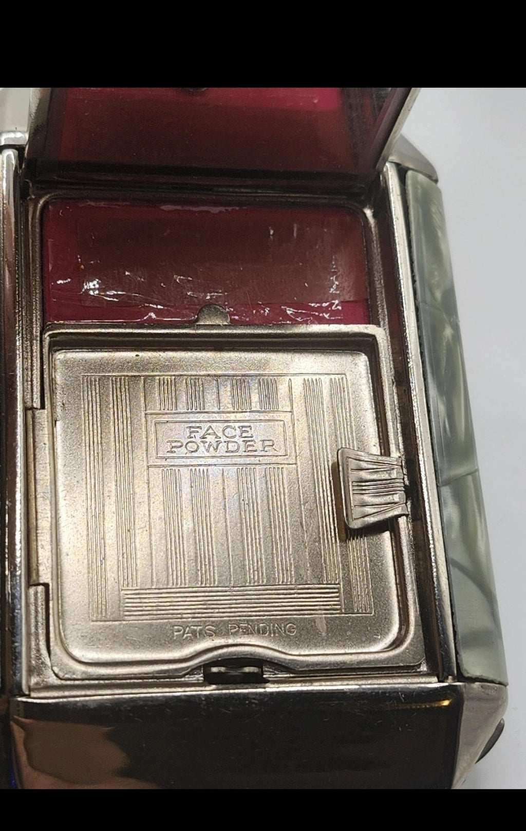 Vintage Zell Green Marbled Compact Face Powder Rouge Mirror Art Deco Case Vanity
