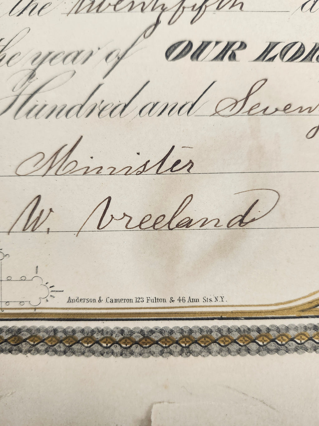 1879 Antique New York Marriage Certificate w Tintype Photo Ornate Document