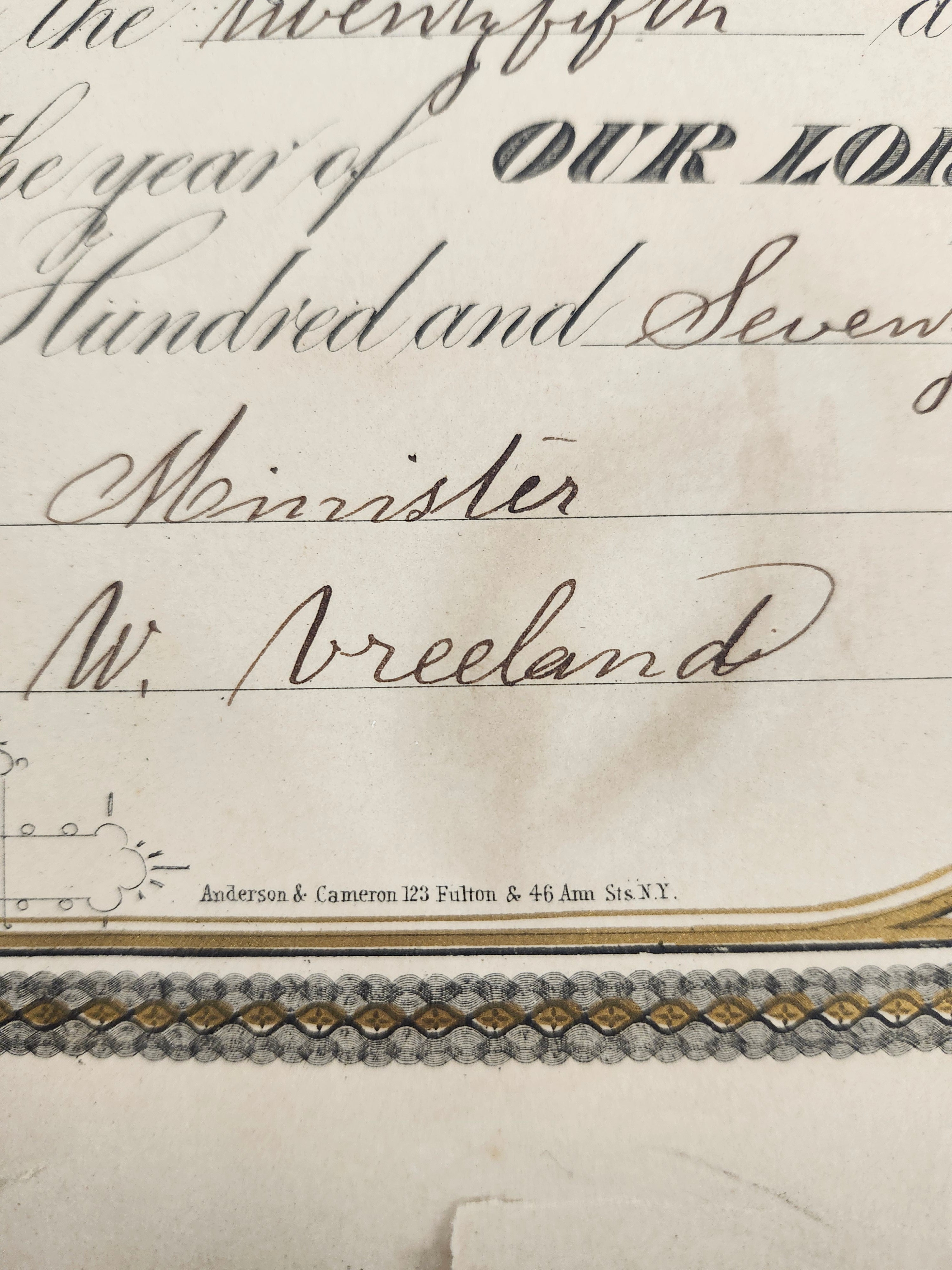 1879 Antique New York Marriage Certificate w Tintype Photo Ornate Document