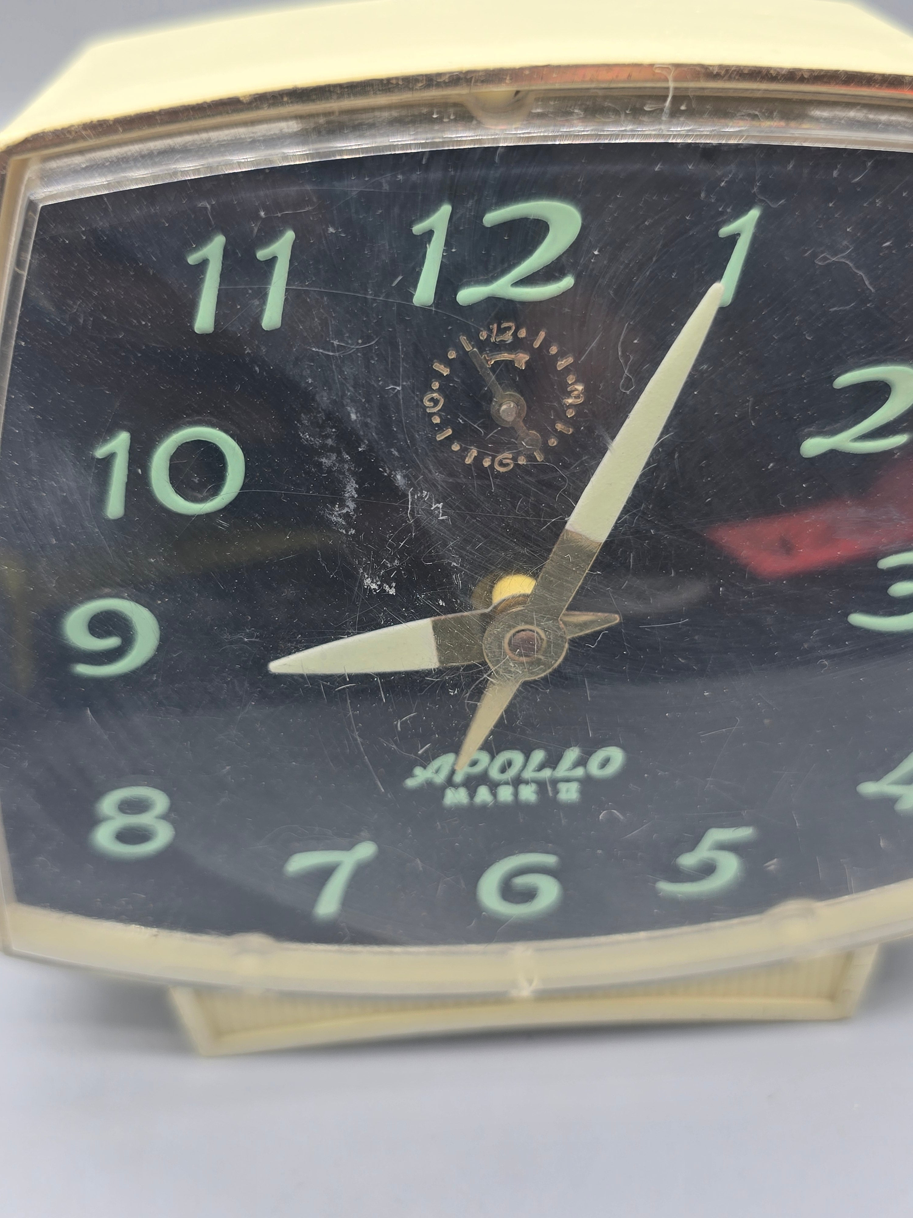Vintage Apollo Mark II Wind-Up Alarm Clock Black Dial Glow Numbers Made in Japan