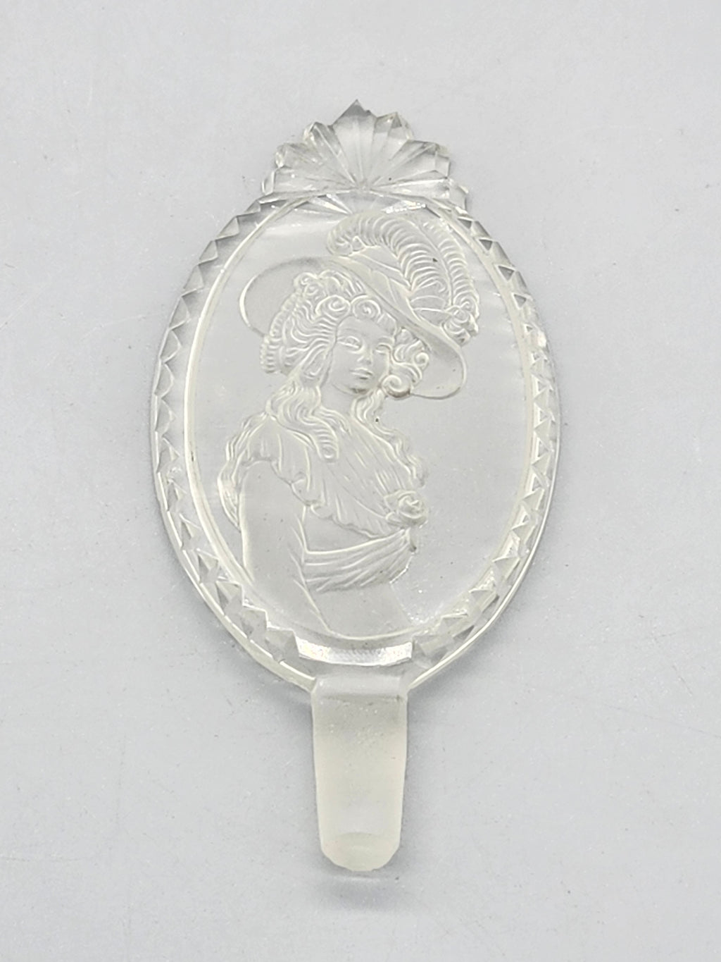 Vintage Frosted Glass Perfume Bottle Stopper Victorian Lady Intaglio Crystal