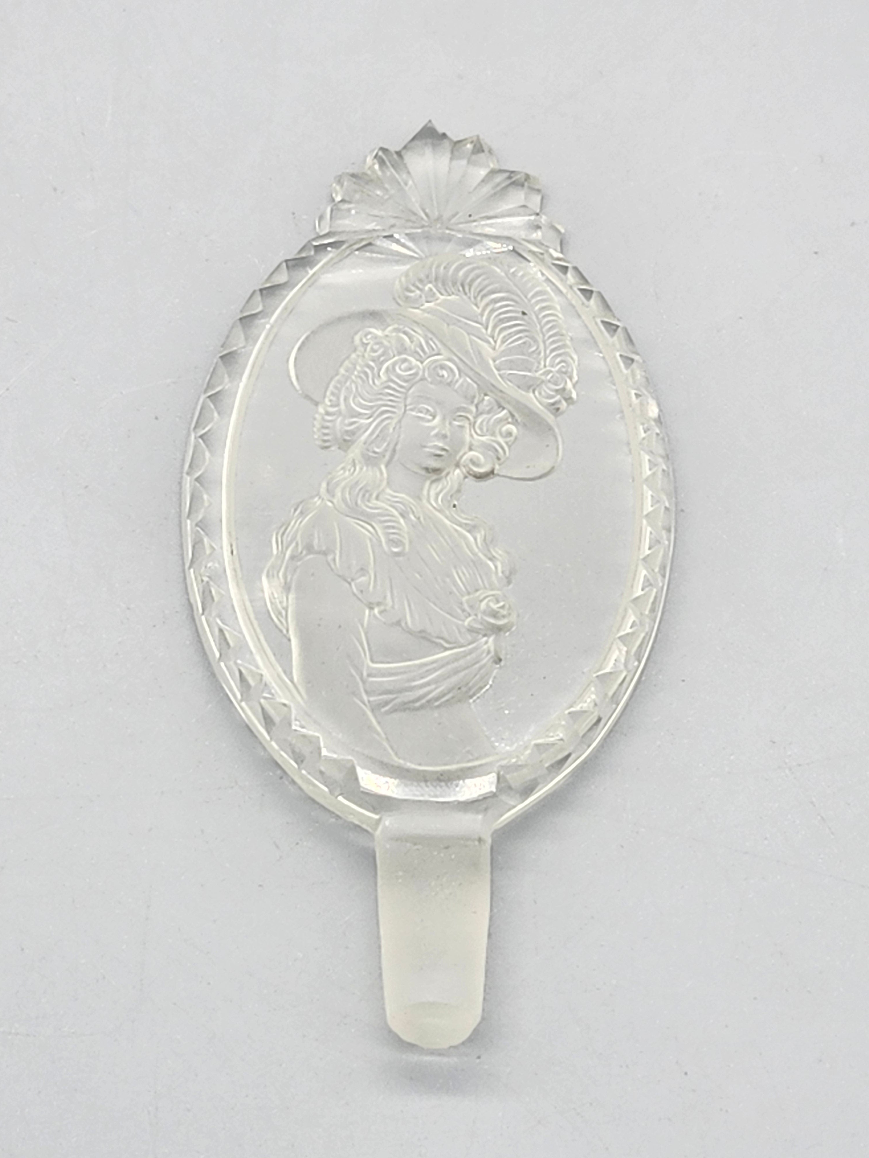 Vintage Frosted Glass Perfume Bottle Stopper Victorian Lady Intaglio Crystal