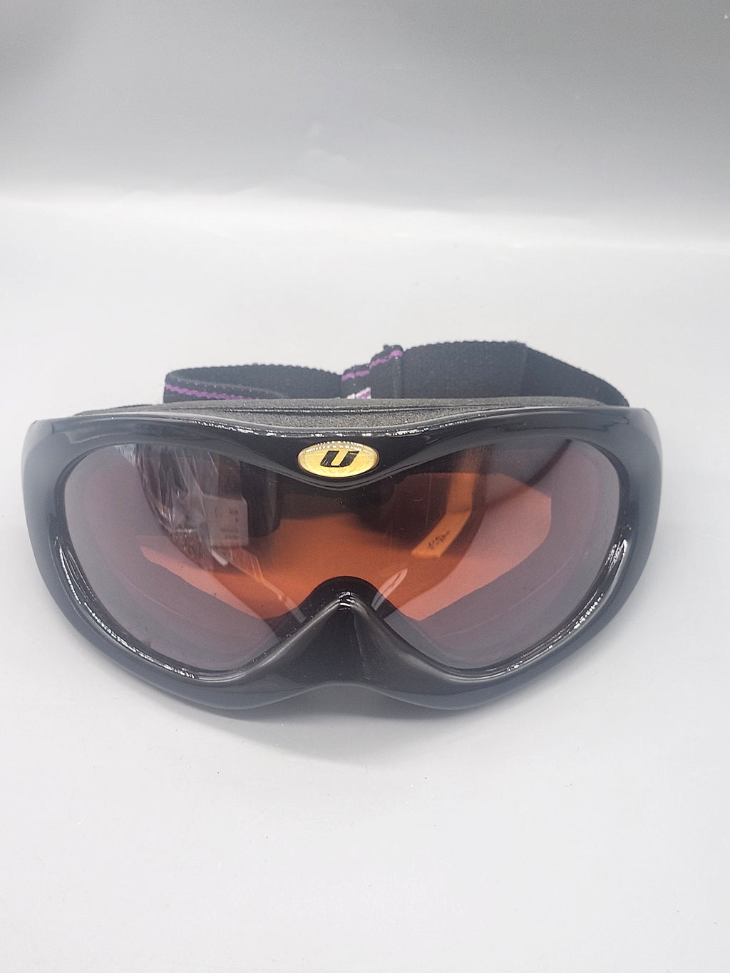 Vintage Uvex Ski Snowboard Goggles Amber Lens Black Adjustable Strap