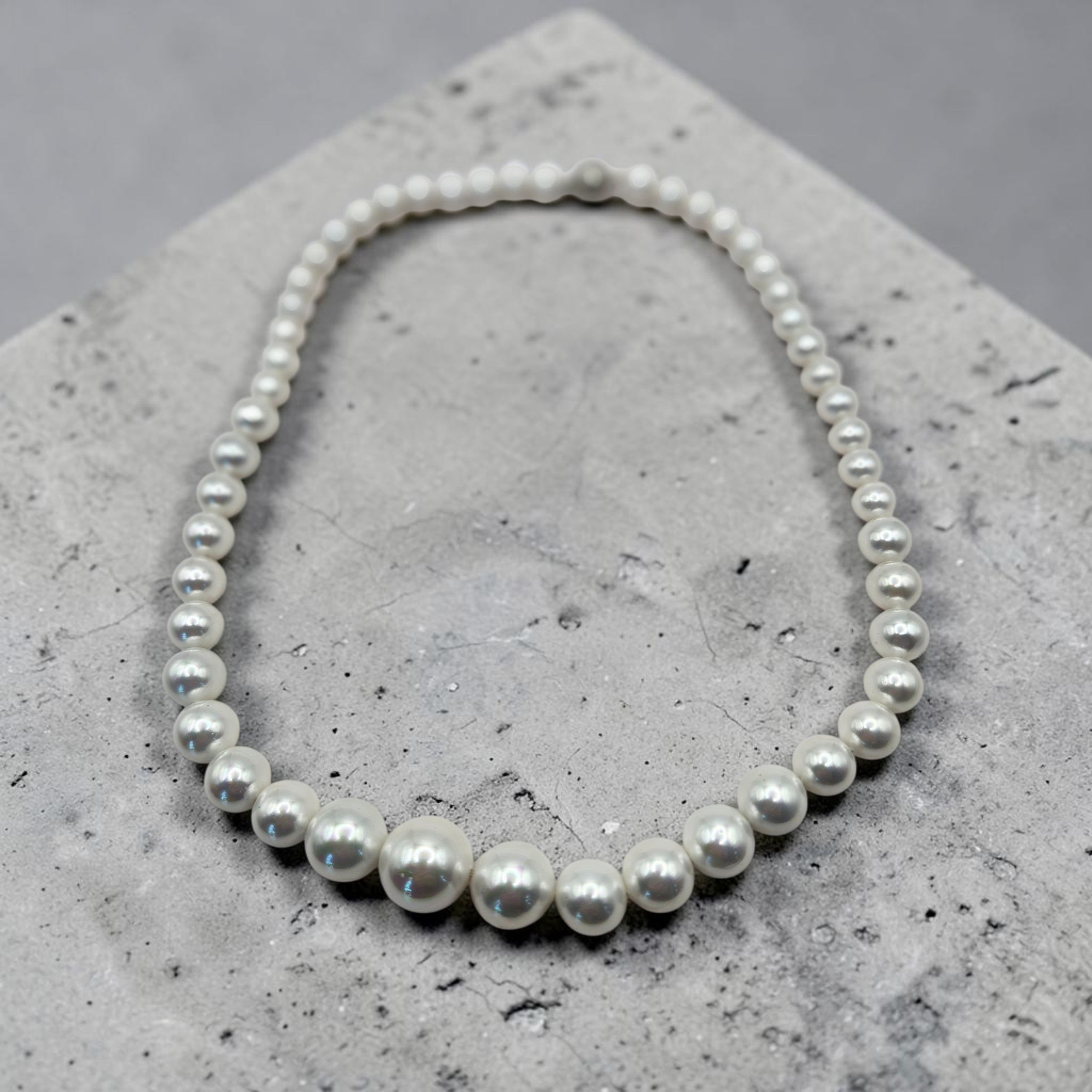 Graduated Gray Faux Pearl Necklace Classic Beaded Strand Vintage Style