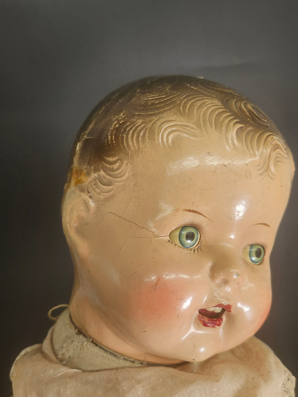 Vintage 1930s Composition Baby Doll 21” Sleep Eyes Teeth Original Clothing