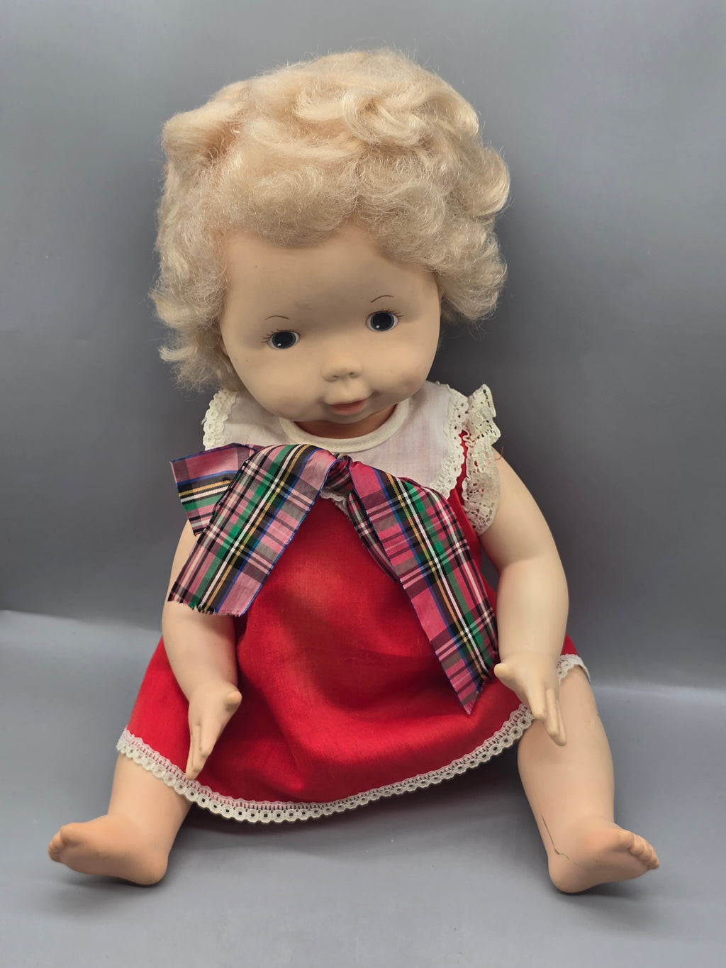 Vintage 1978 My Child Doll by Lesney 15" Blonde Red Dress Untested Music Box