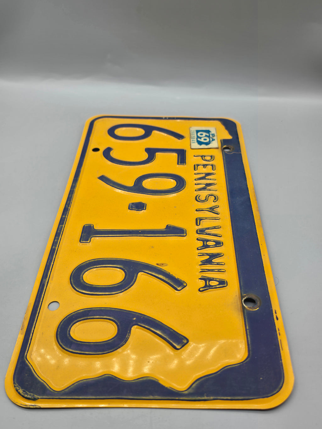 Vintage 1969 Pennsylvania License Plate #659-166 Original Yellow & Blue Embossed Tag