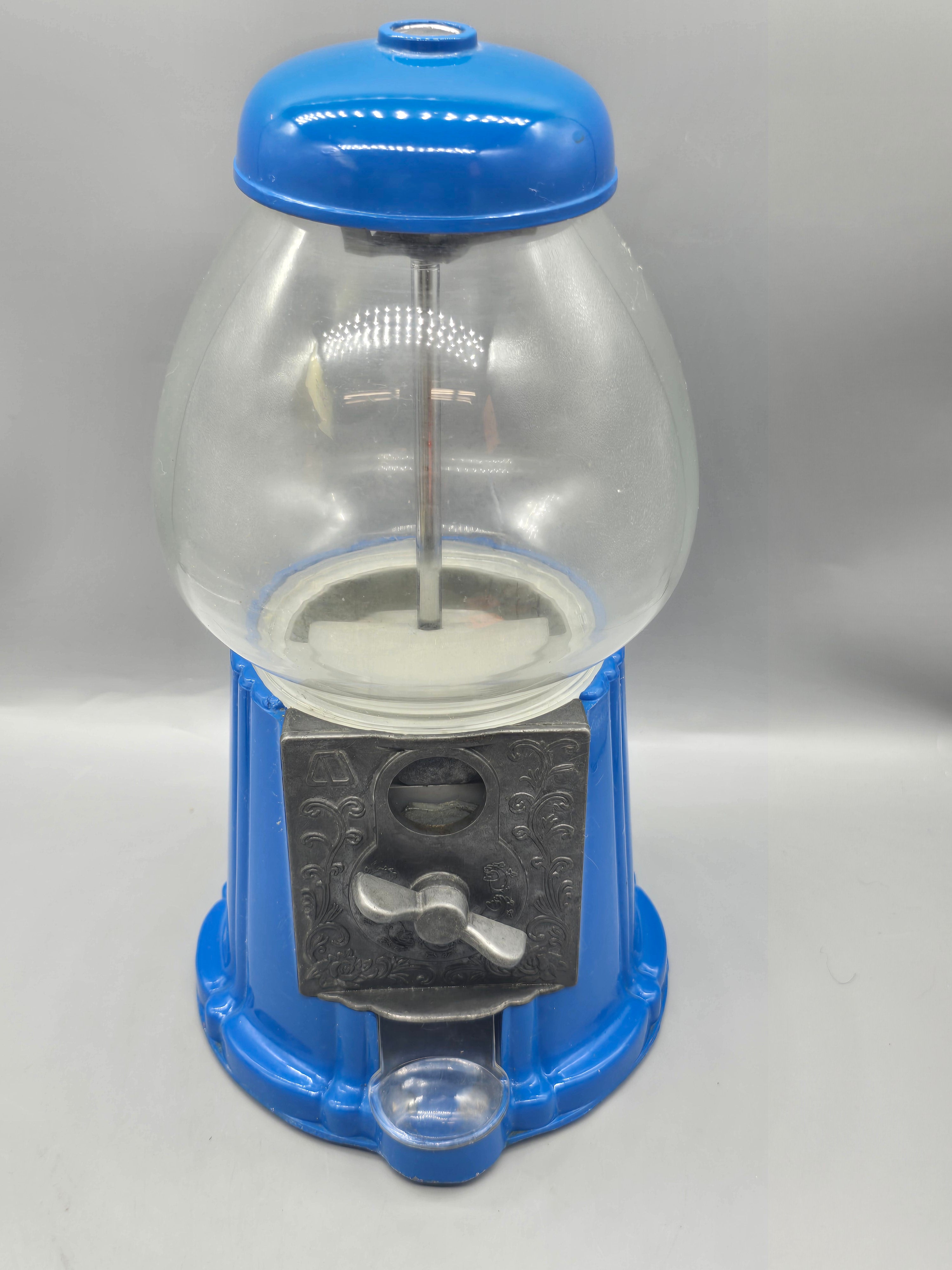 Vintage Blue Cast Metal & Plastic Gumball Candy Machine Bank Coin-Operated Dispenser