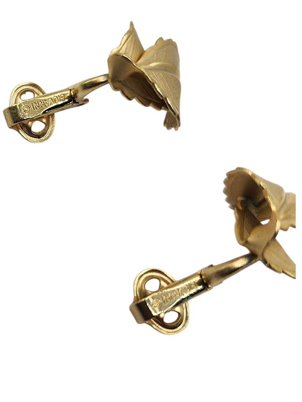 Vintage Giovanni Gold Tone Leaf Clip-On Earrings Brushed Satin Finish Signed