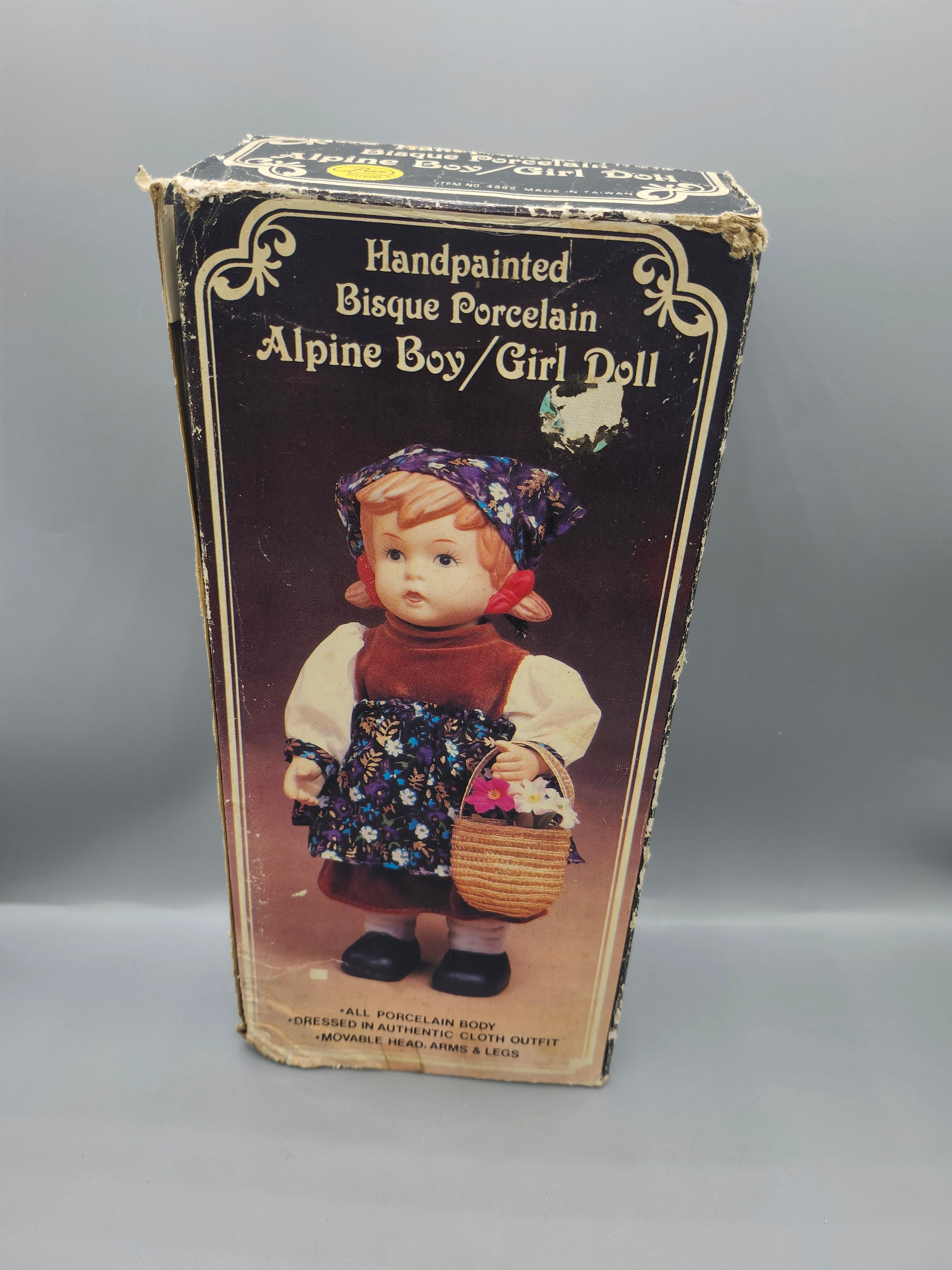 Vintage Price Products Bisque Porcelain Alpine Girl Doll 11" w/ Box