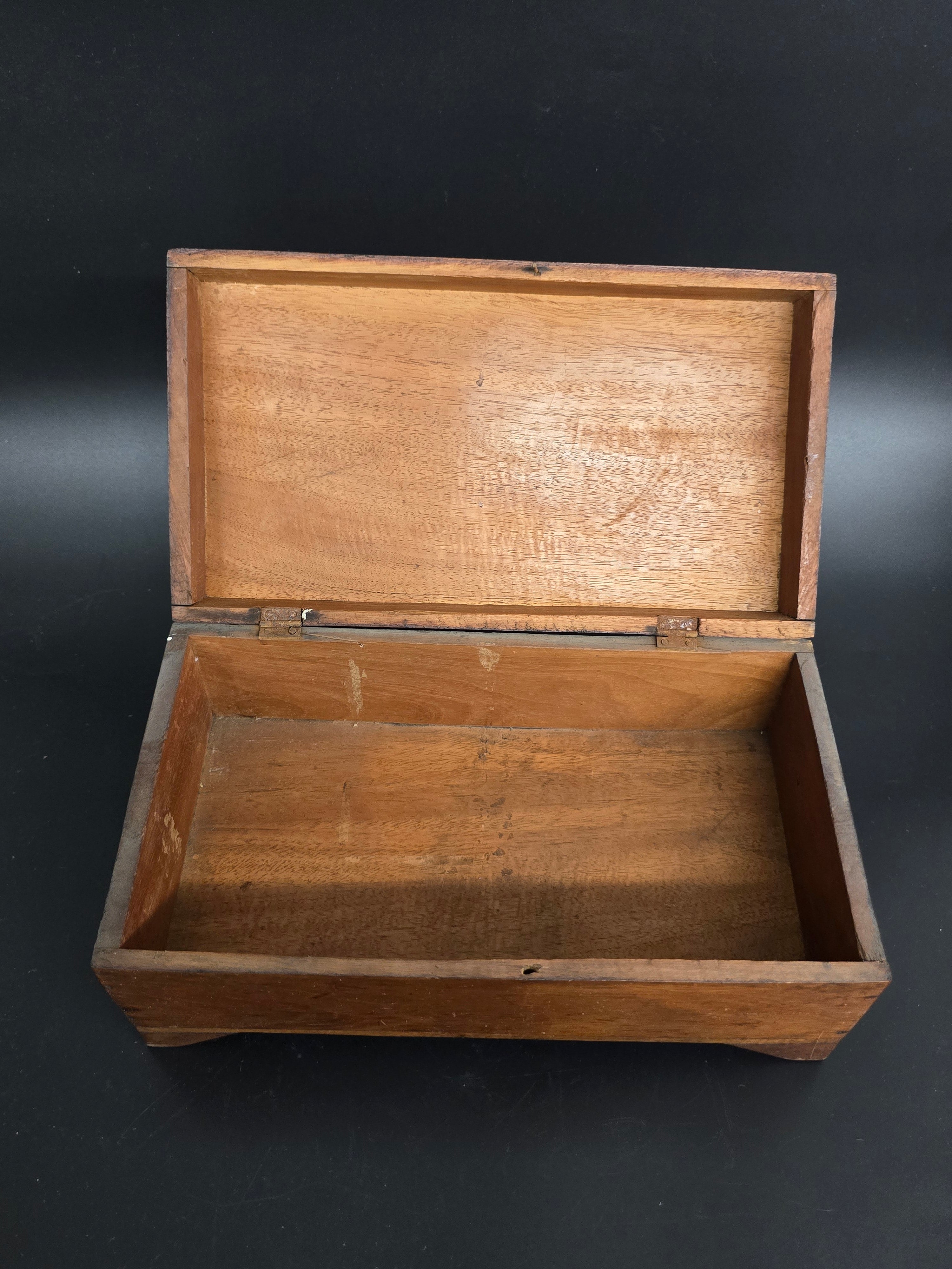 Vintage Hand Carved Wooden Keepsake Box "HAITI" Floral Folk Art Trinket Jewelry Box