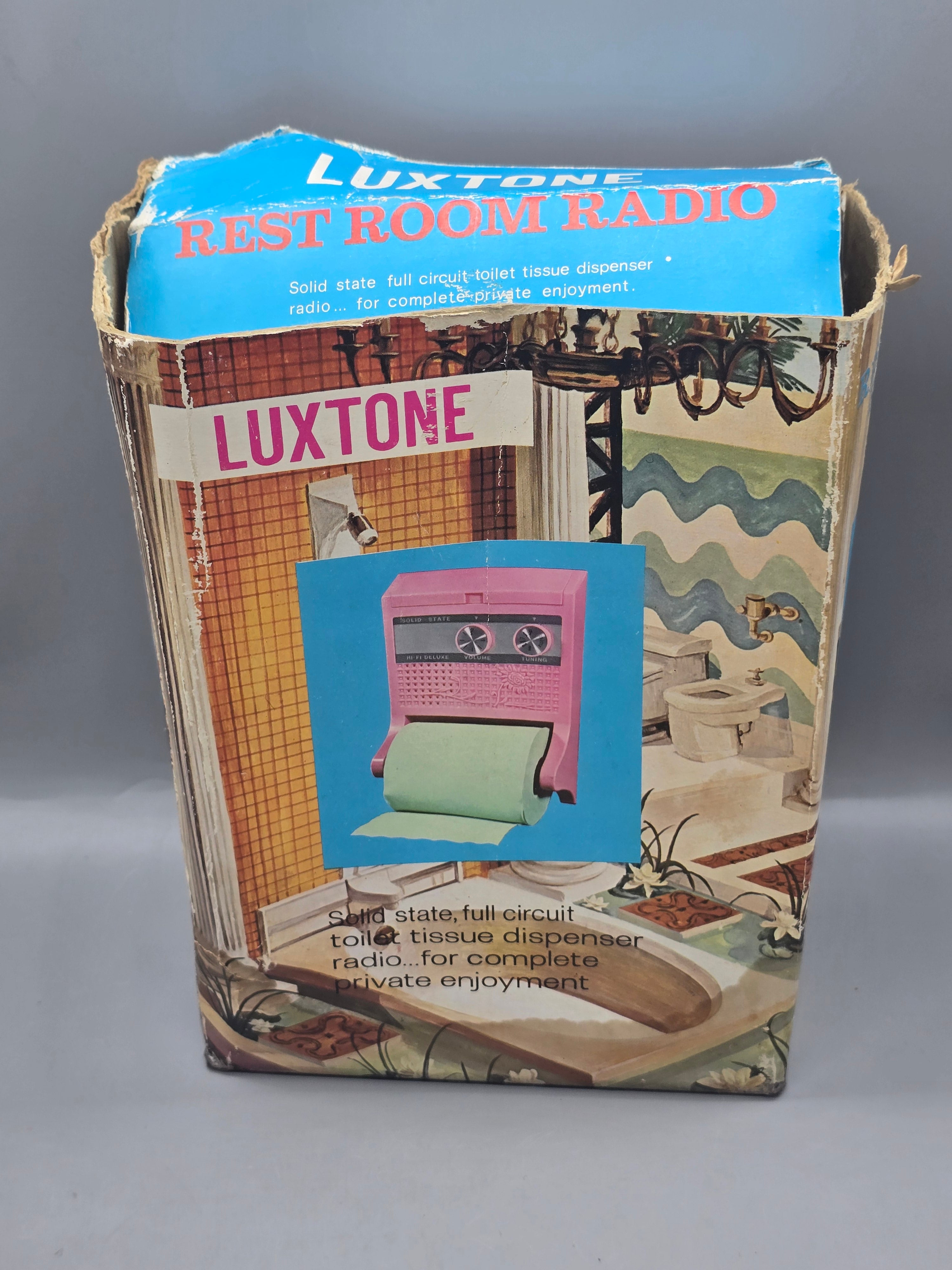 Vintage Luxtone Rest Room Radio Toilet Paper Dispenser AM Radio w/ Original Box & Manual – Read