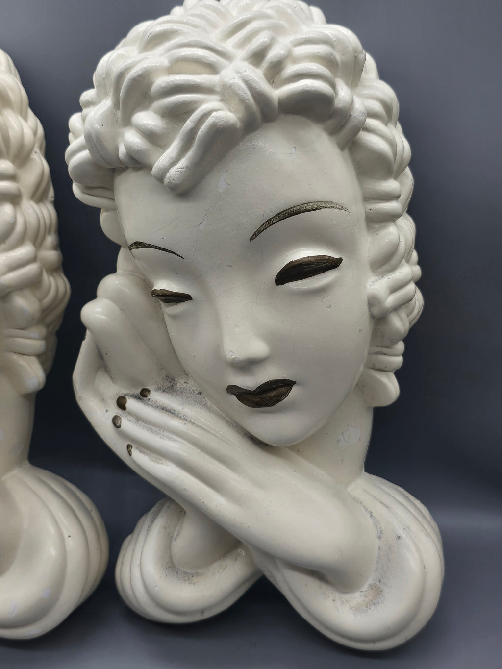 Vintage Art Deco Style Lady Wall Plaques Chalkware/Plaster Wall Hanging Set of 2 – 10"