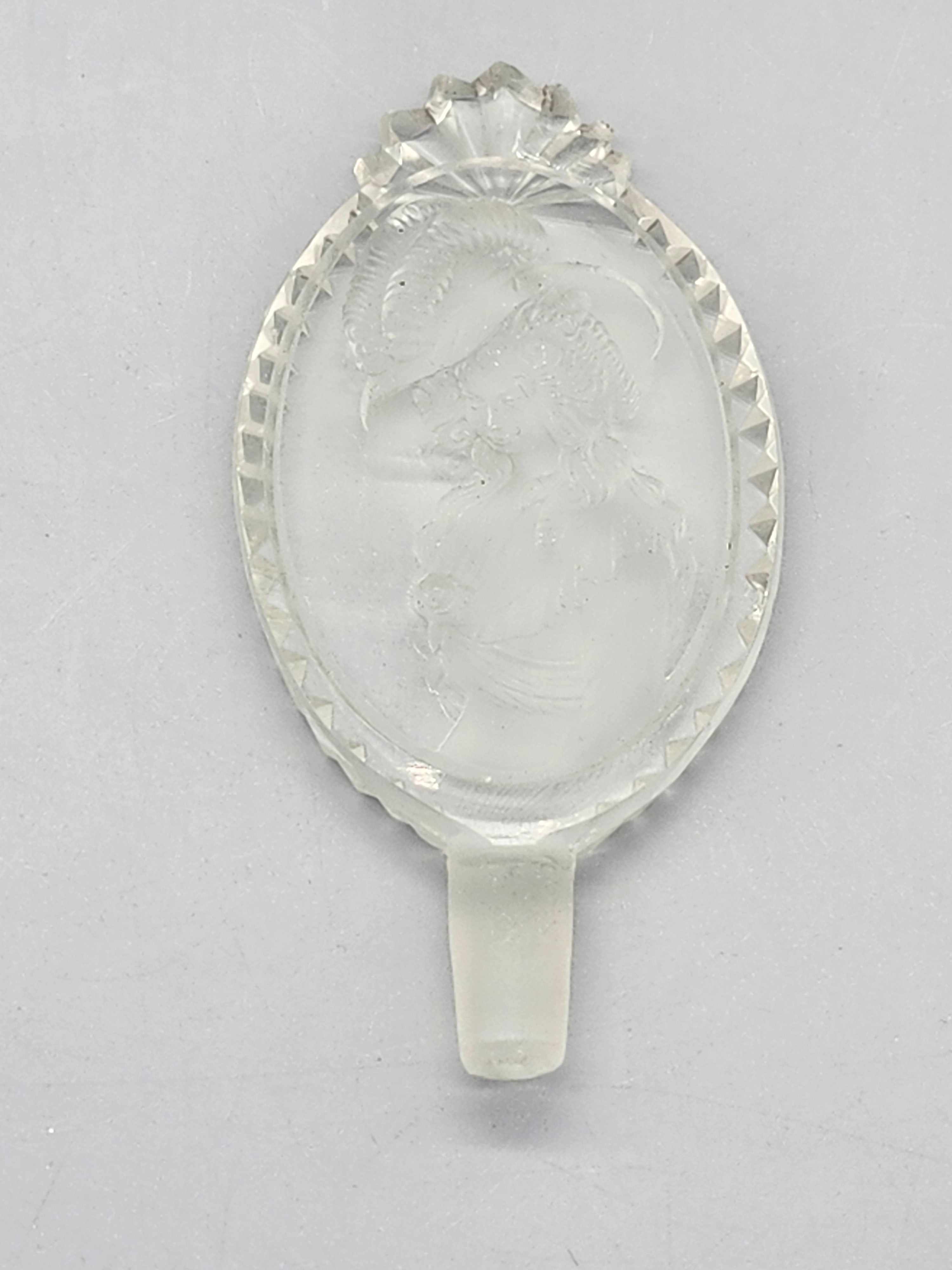 Vintage Frosted Glass Perfume Bottle Stopper Victorian Lady Intaglio Crystal