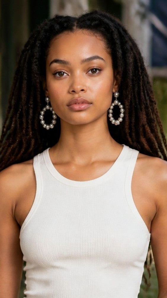 Sugarfix Gray Faux Pearl Open Circle Statement Earrings
