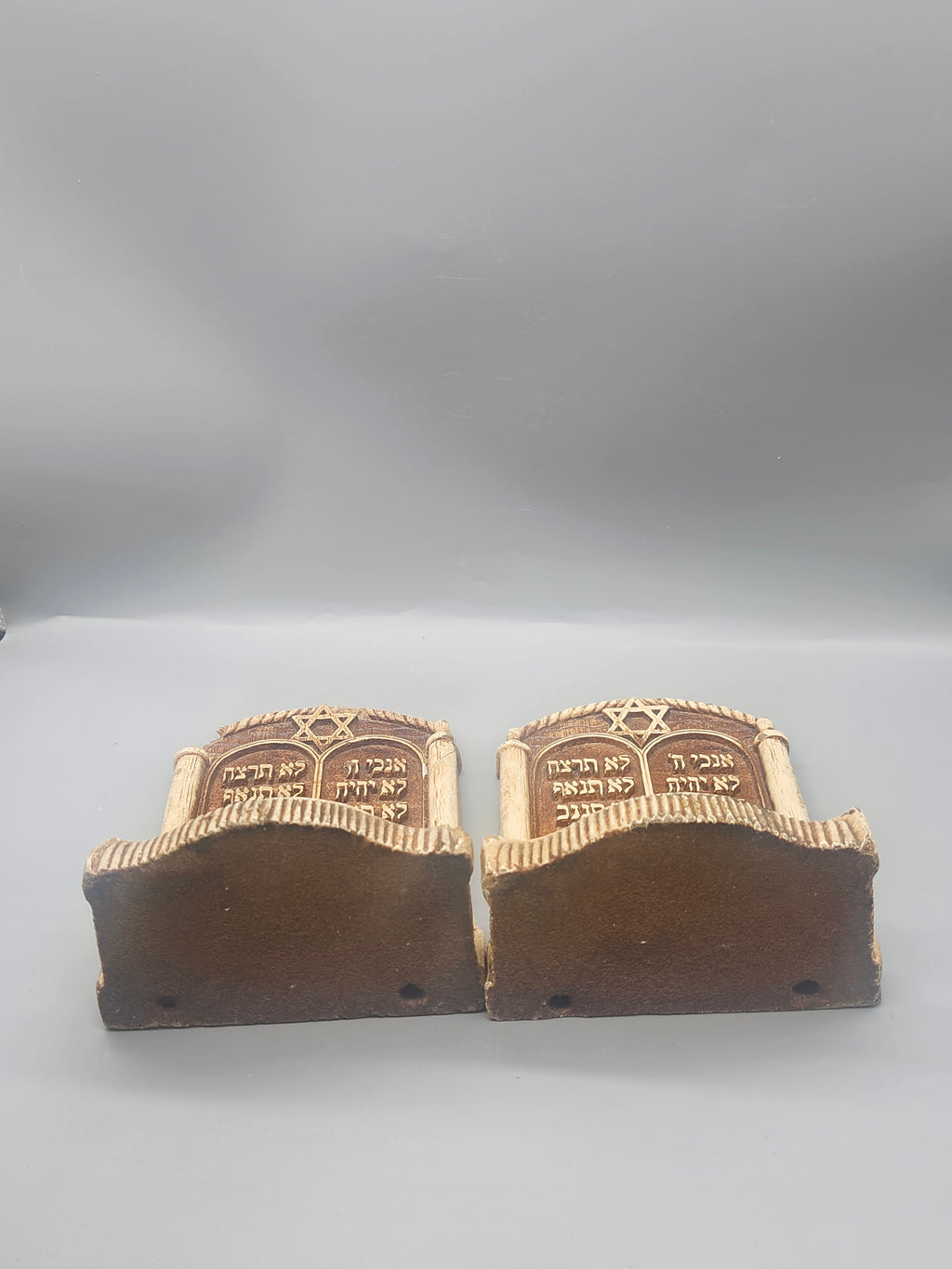 Vintage Judaica Ten Commandments Bookends Hebrew Stone Resin Set of 2