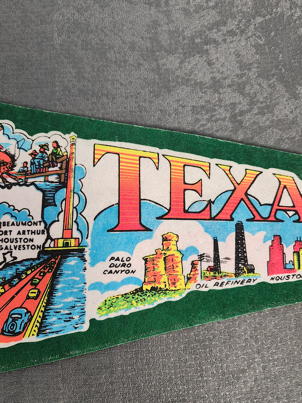 Vintage Texas Souvenir Felt Pennant 31" State Map Alamo Six Flags Cowboy