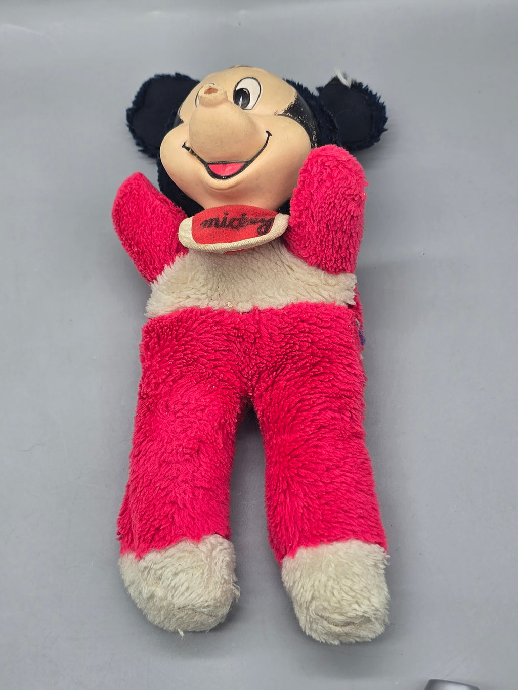 Vintage Mickey Mouse Plush Rubber Face Doll Red Pajamas Bib 1970s Toy 11" Parts/Repair