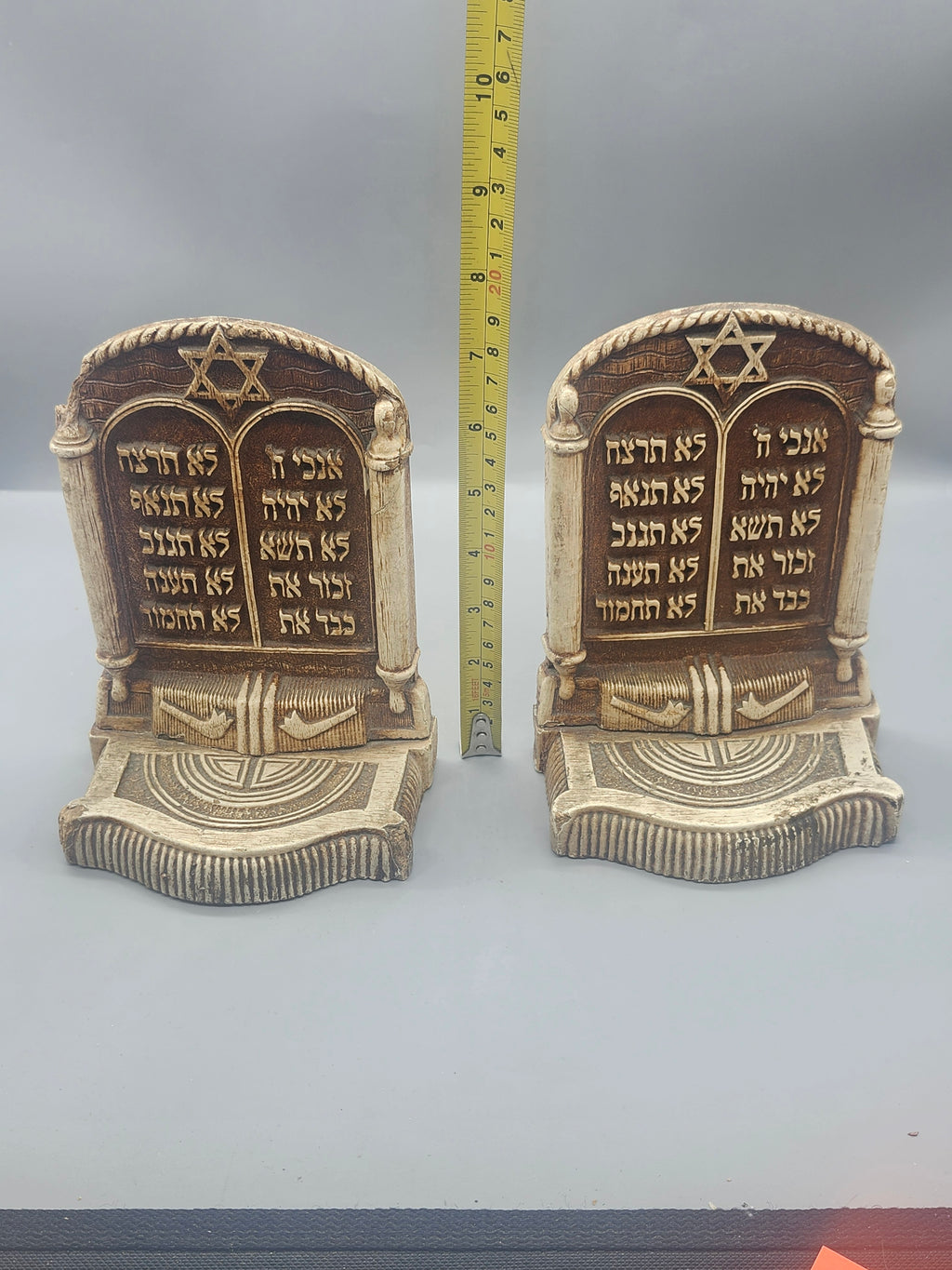 Vintage Judaica Ten Commandments Bookends Hebrew Stone Resin Set of 2