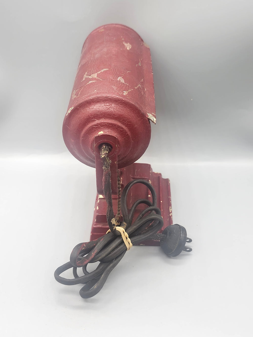 Vintage Industrial Desk Lamp Cast Iron Base Burgundy Pull Chain Tested Works