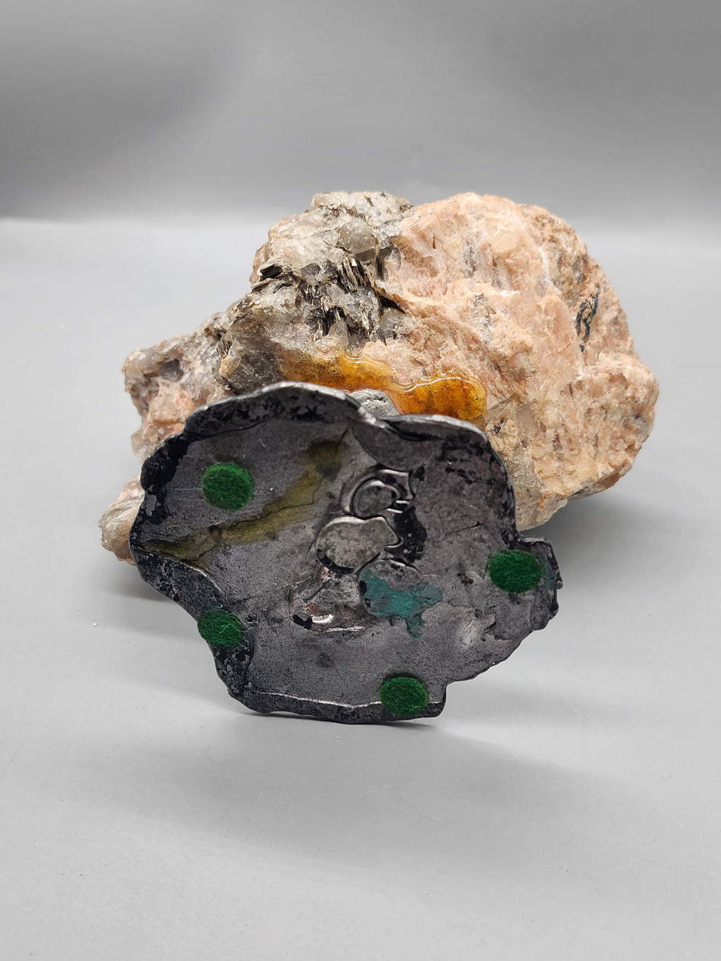 Signed Mixed Media Fisherman Sculpture on Quartz Rock Handmade Art Statue