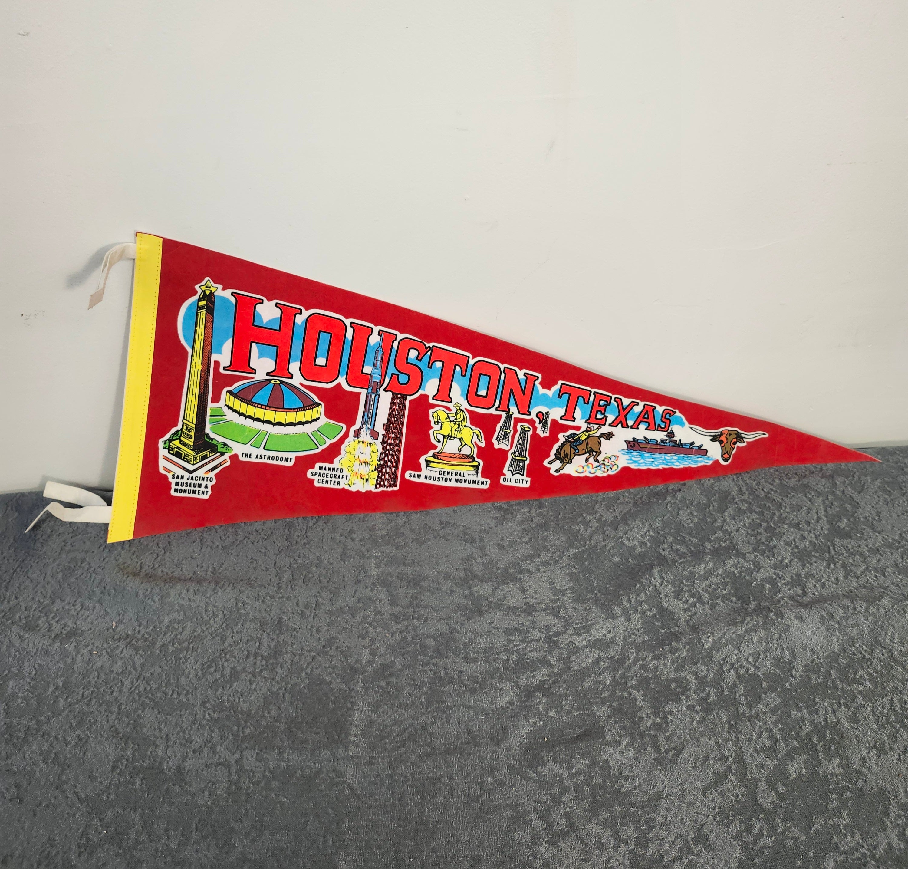Vintage 1980 Houston Texas Felt Pennant 29” Astrodome NASA Space Center