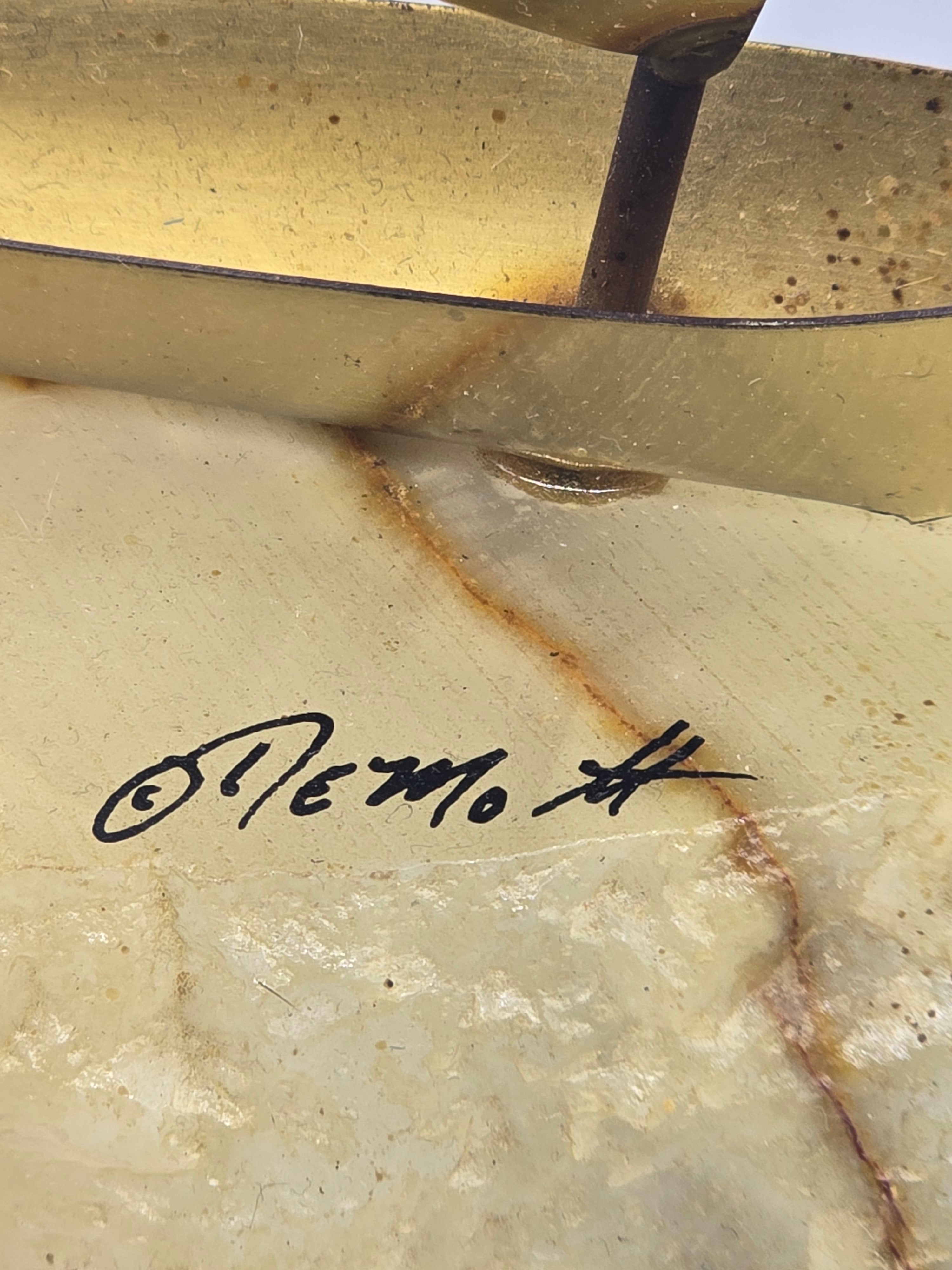 Vintage Signed "Nemo" Brass 12" Sailboat Sculpture on Alabaster Base – Mid Century Modern Nautical Décor