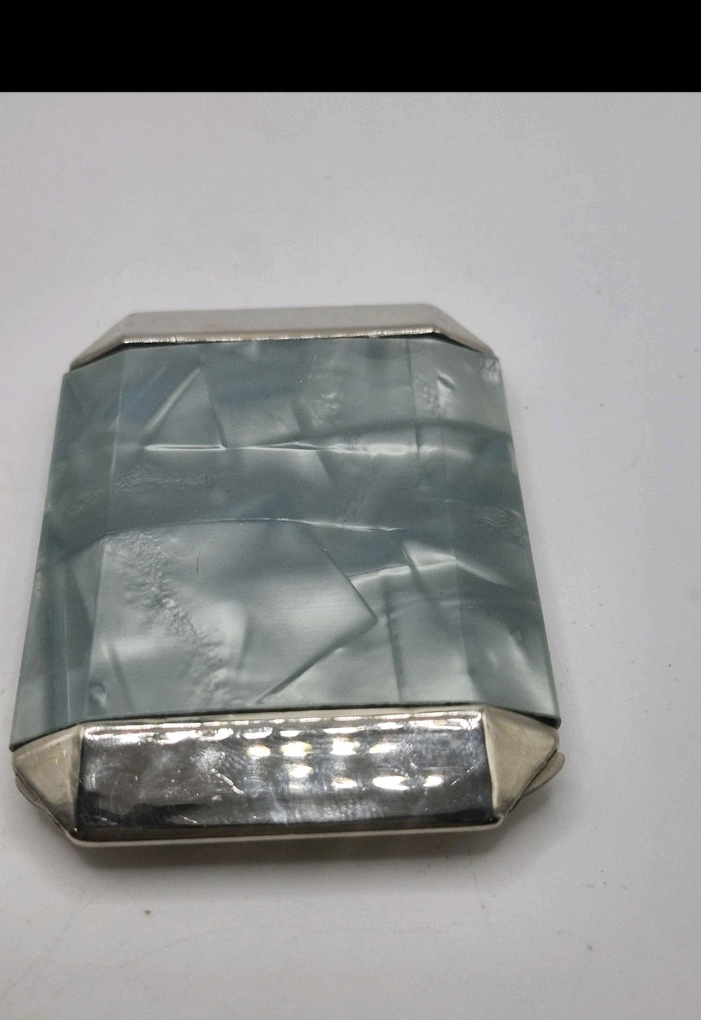 Vintage Zell Green Marbled Compact Face Powder Rouge Mirror Art Deco Case Vanity