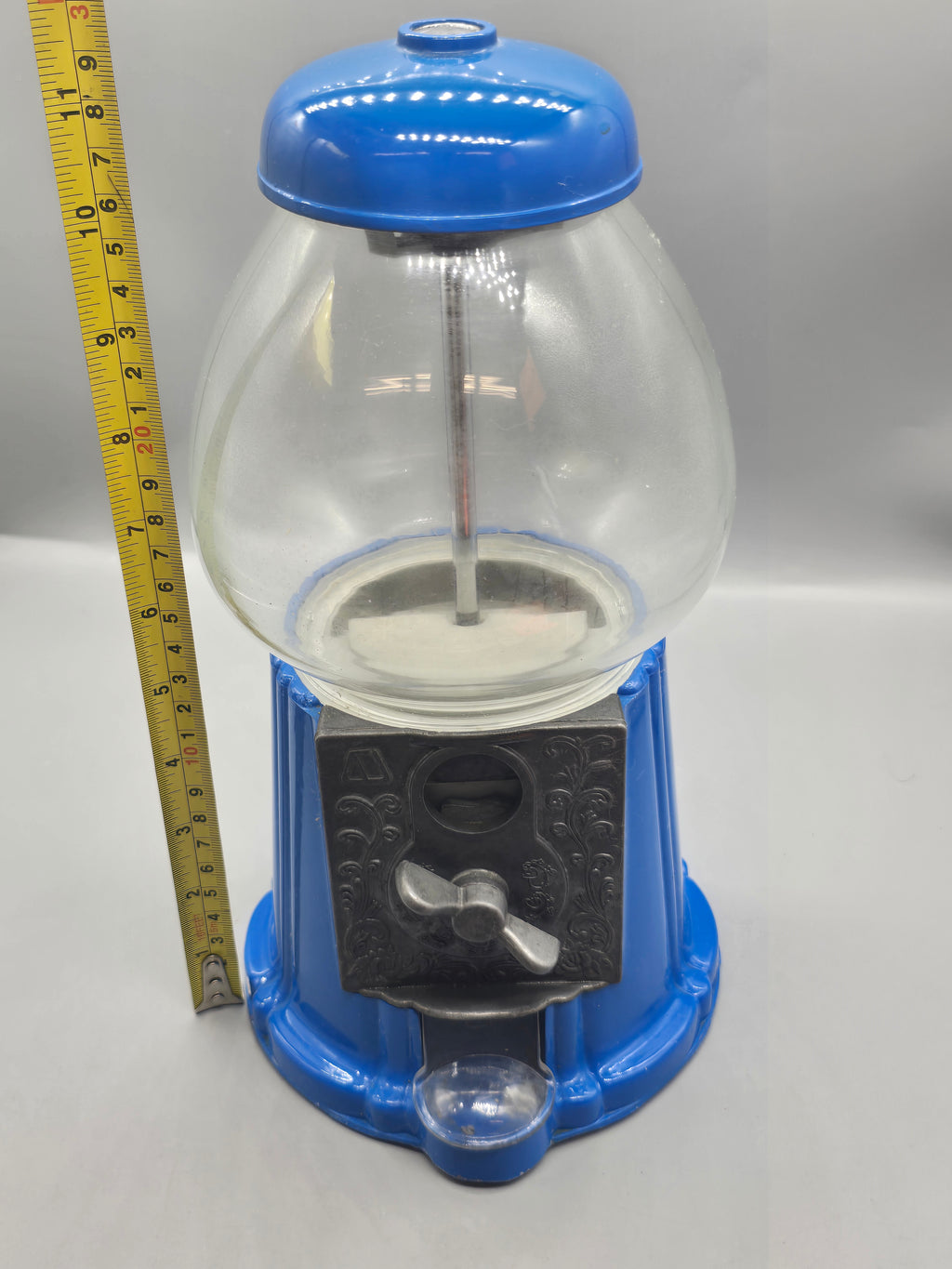 Vintage Blue Cast Metal & Plastic Gumball Candy Machine Bank Coin-Operated Dispenser