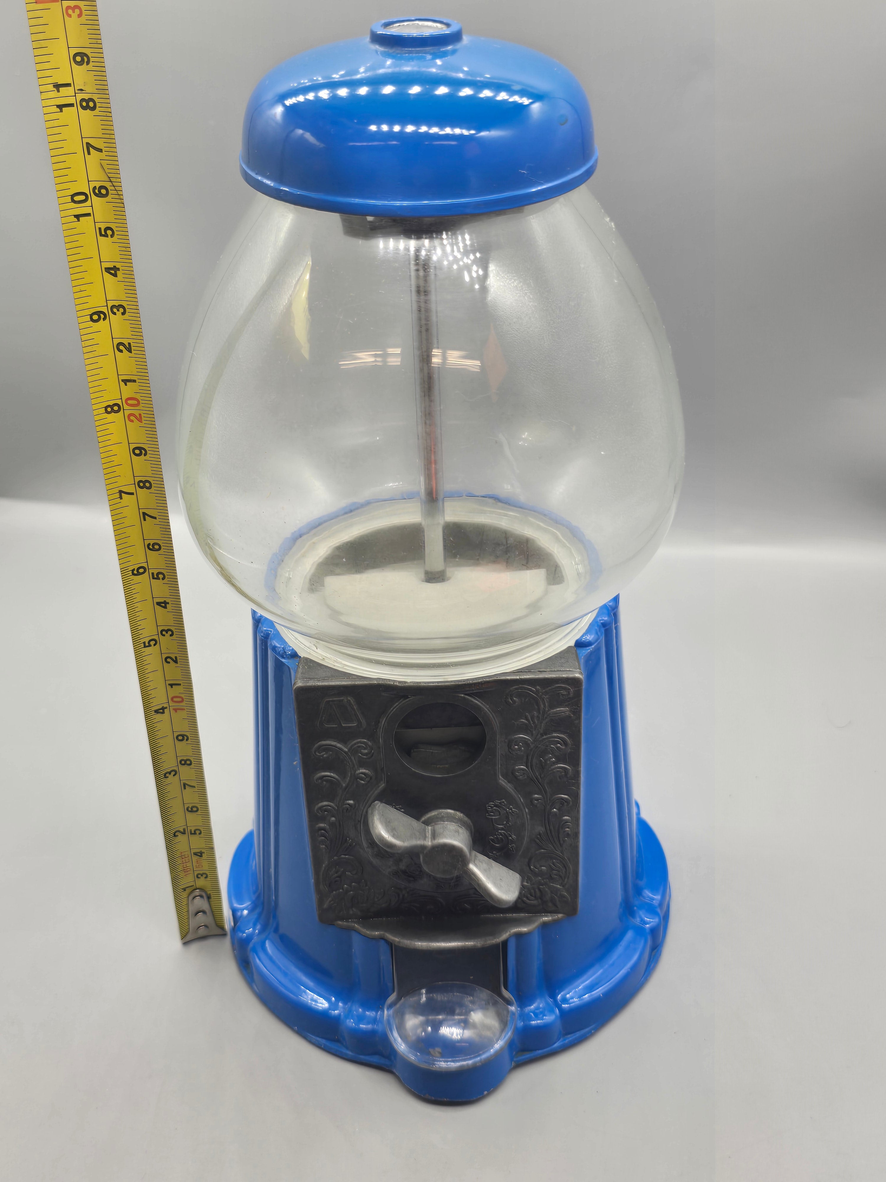 Vintage Blue Cast Metal & Plastic Gumball Candy Machine Bank Coin-Operated Dispenser
