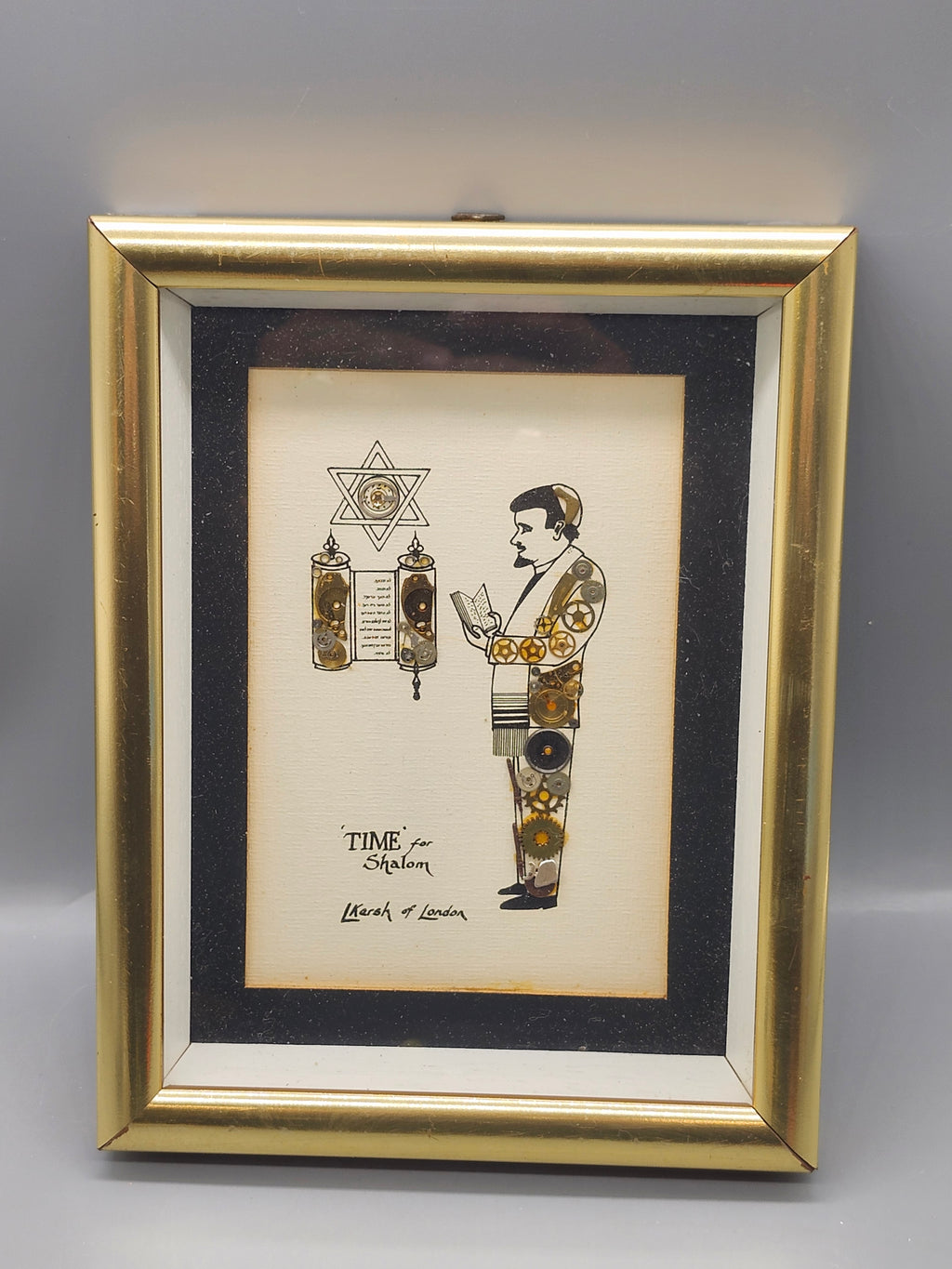 L Kersh of London Time for Shalom Horological Collage Framed 1976