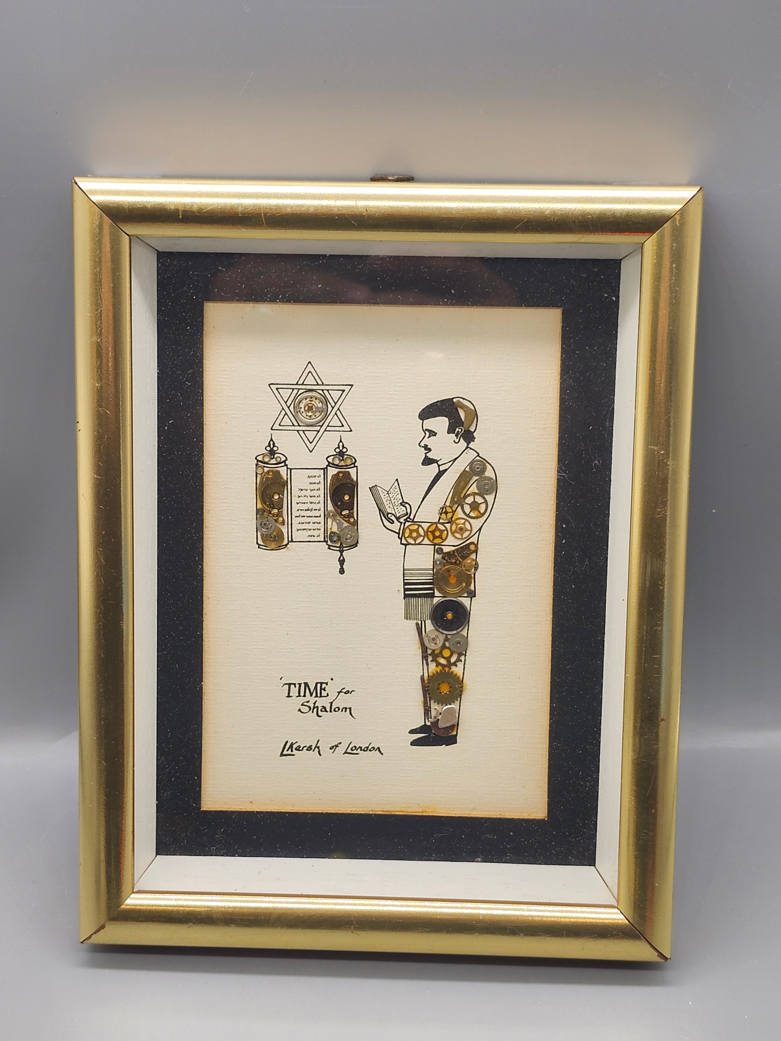 L Kersh of London Time for Shalom Horological Collage Framed 1976