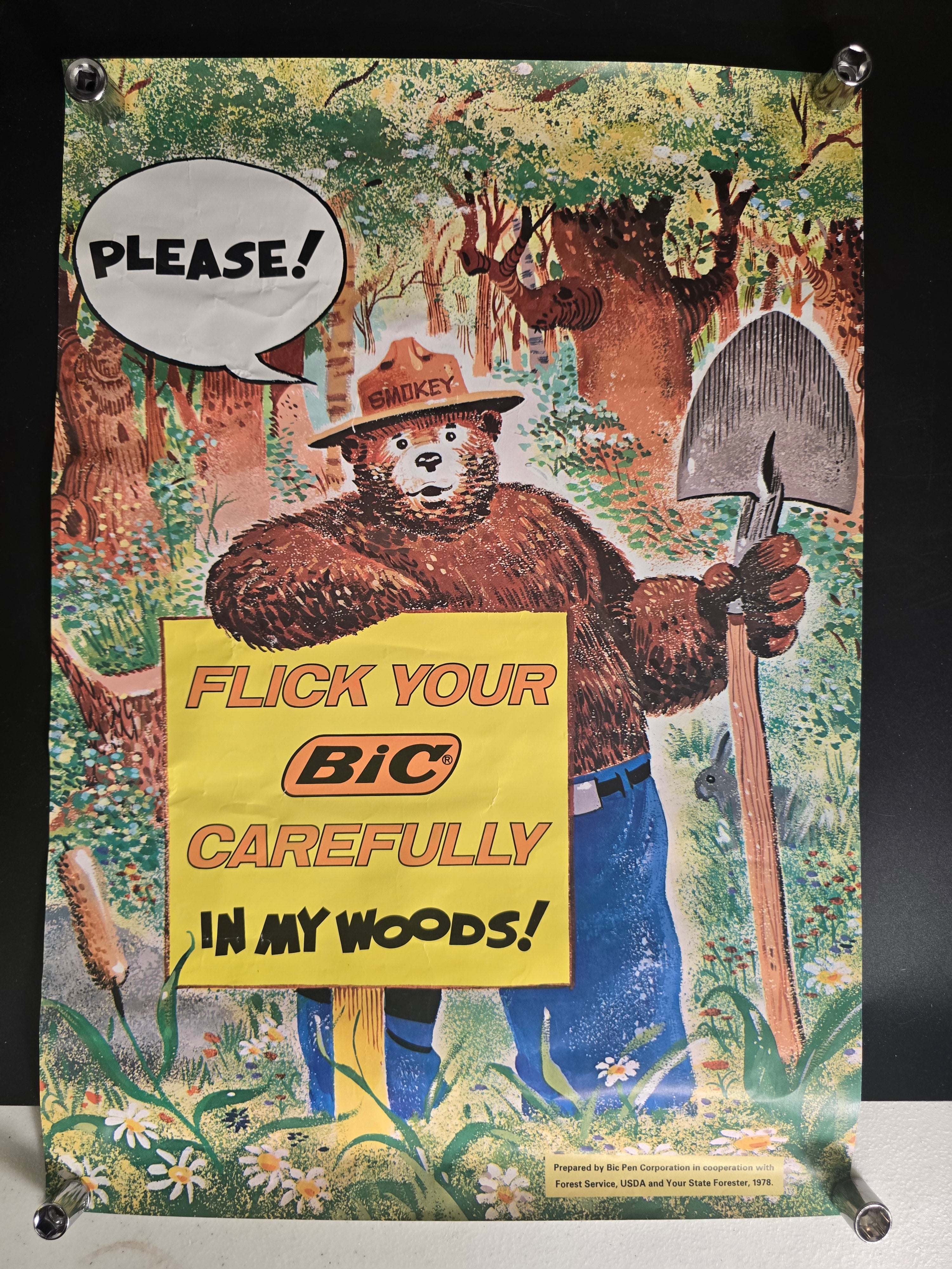 Vintage 1978 Smokey Bear BIC Lighter Forest Service Advertising Poster