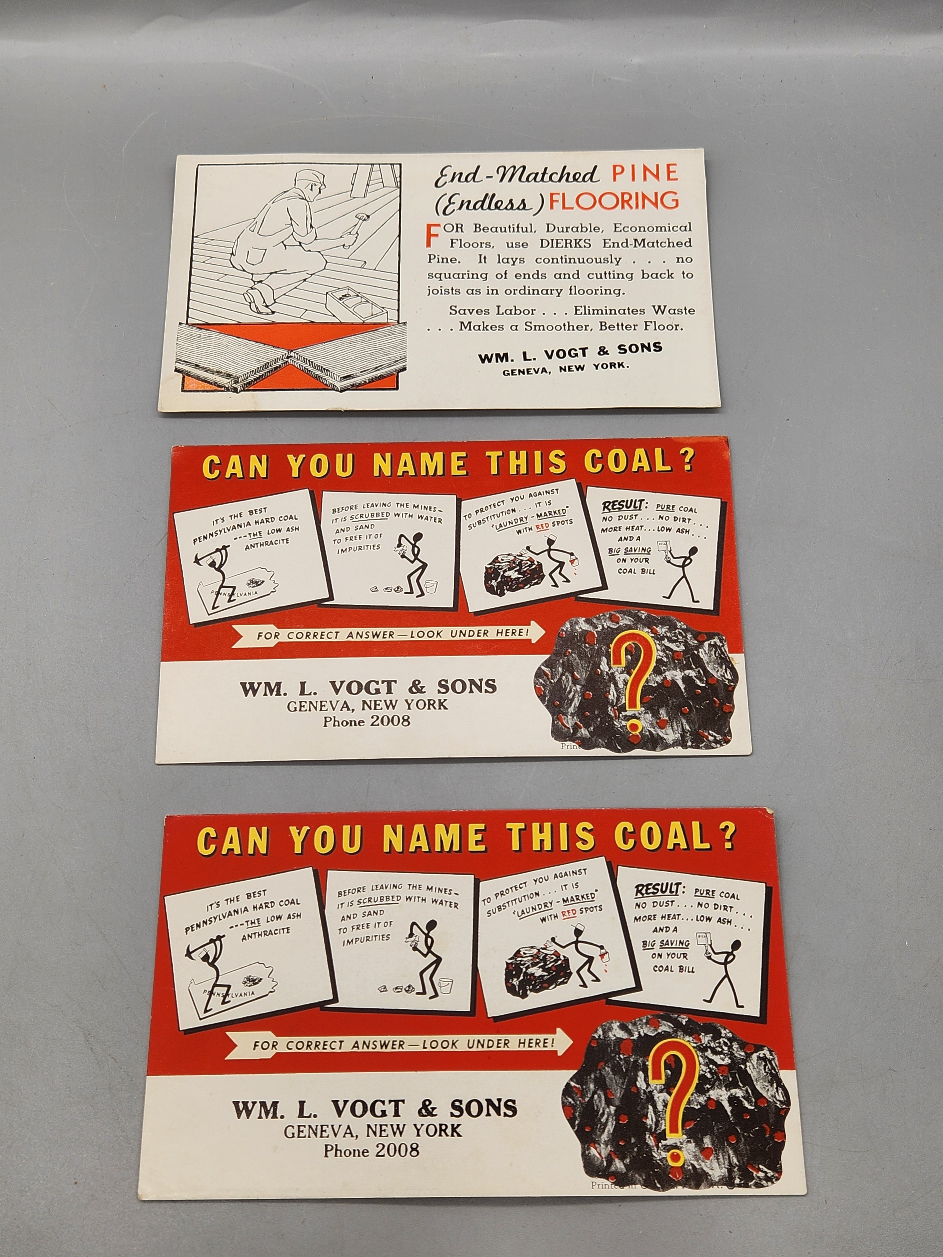Vintage Wm. L. Vogt & Sons Advertising Blotters – Coal & Pine Flooring Lot