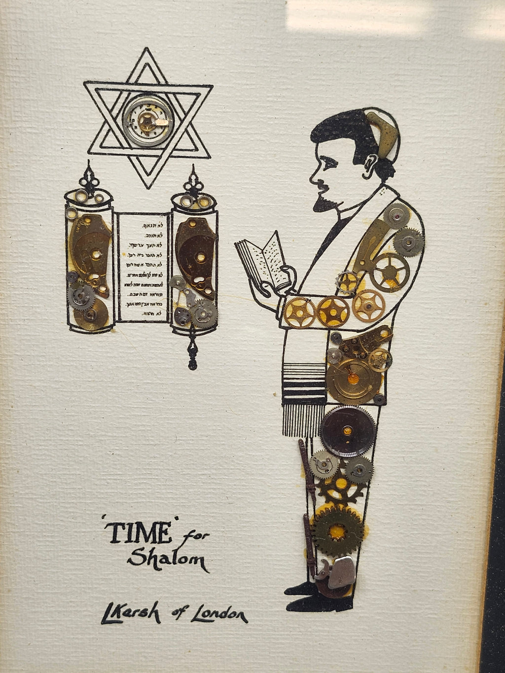 L Kersh of London Time for Shalom Horological Collage Framed 1976