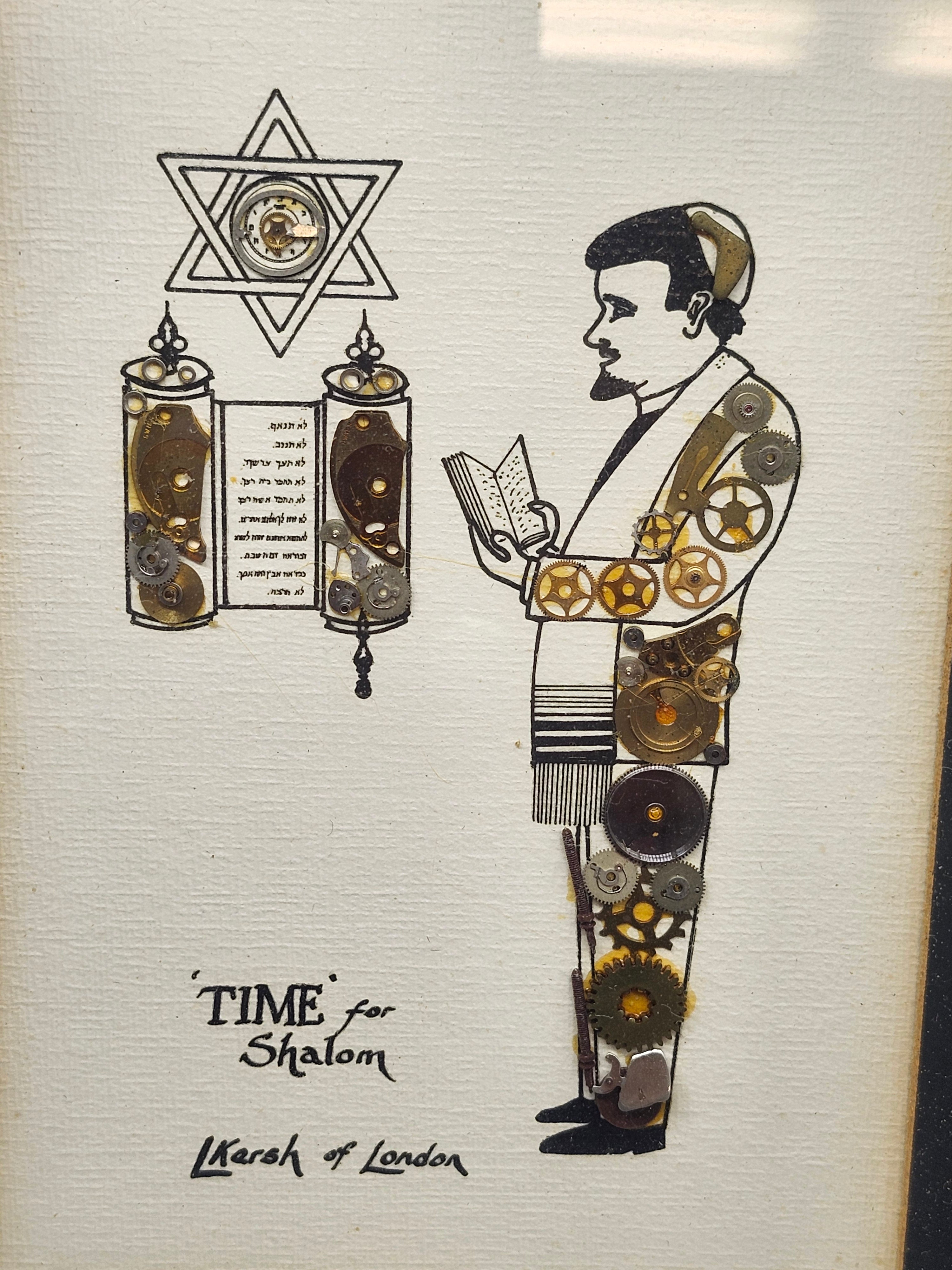 L Kersh of London Time for Shalom Horological Collage Framed 1976