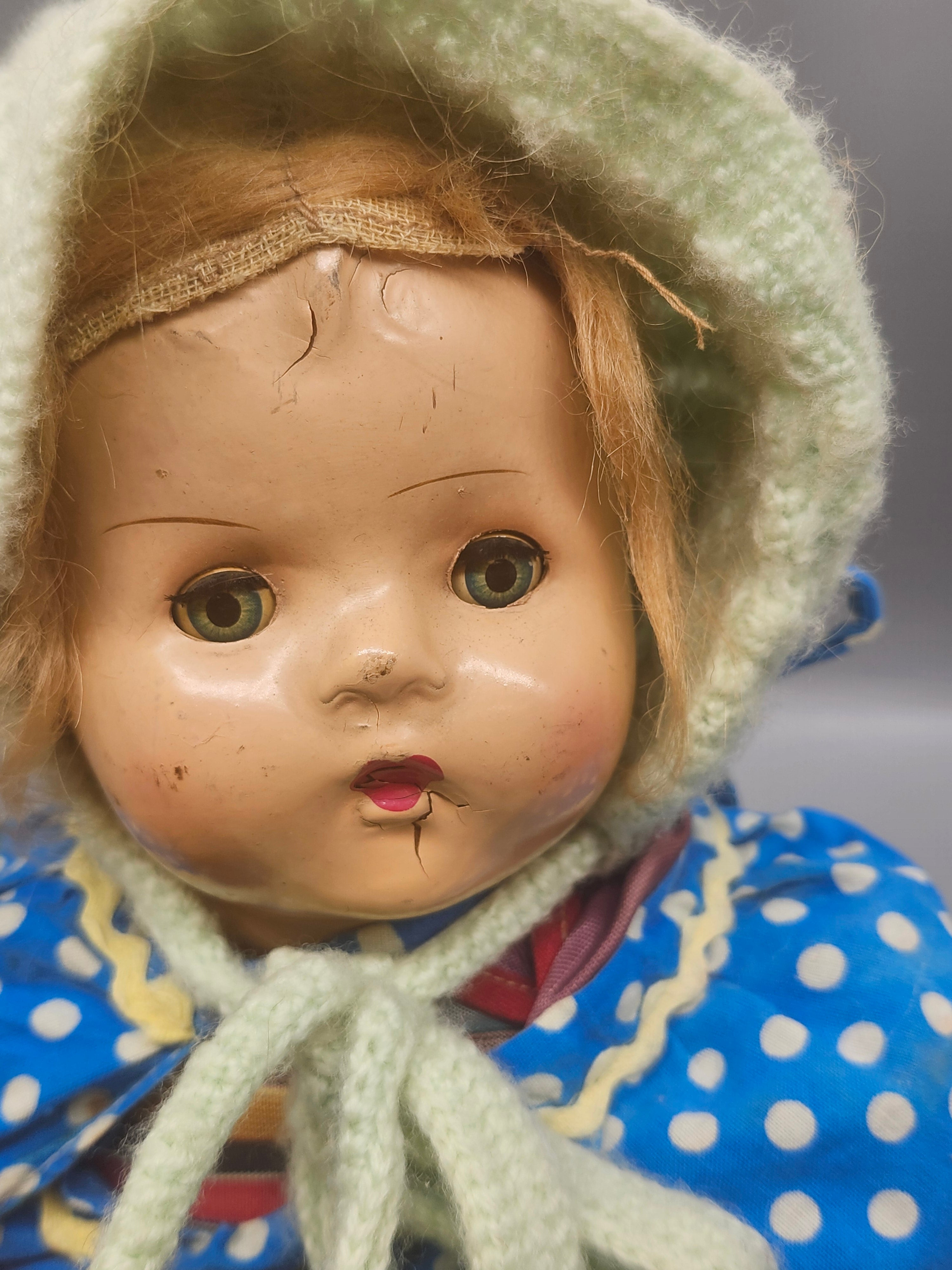 Vintage 1930s–40s Composition Sleep Eye Doll w/ Original Style Clothing