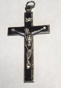 Vintage Italy Catholic Crucifix Cross Pendant Black Enamel Silver Tone