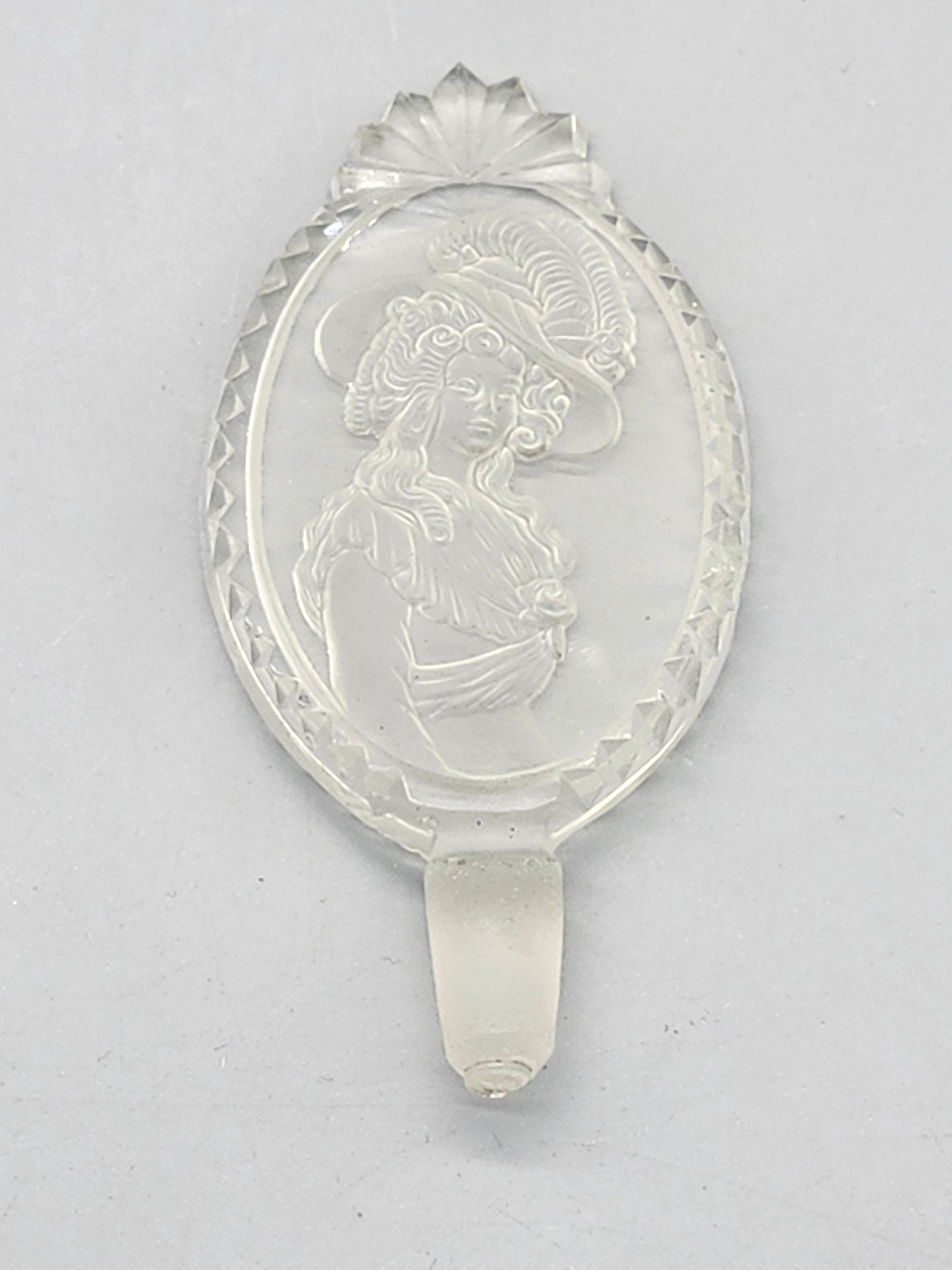 Vintage Frosted Glass Lady Cameo Perfume Bottle Stopper Art Deco Style