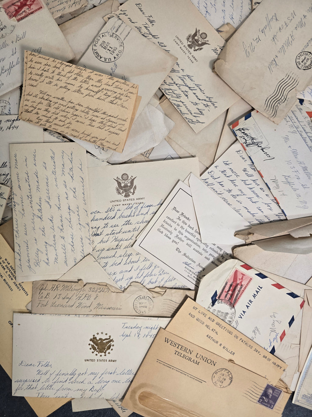Lot of 120+ Original WWII US Army Letters, V-Mail, Envelopes, Telegrams & Military Ephemera 1944-1945